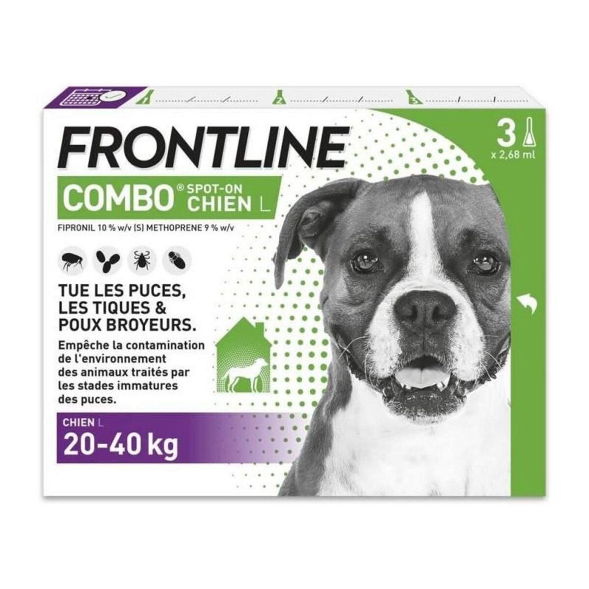 Frontline FRONTLINE 3 Pipettes antiparasitaires COMBO Chien - 20-40 kg - Puces, tiques, poux broyeurs