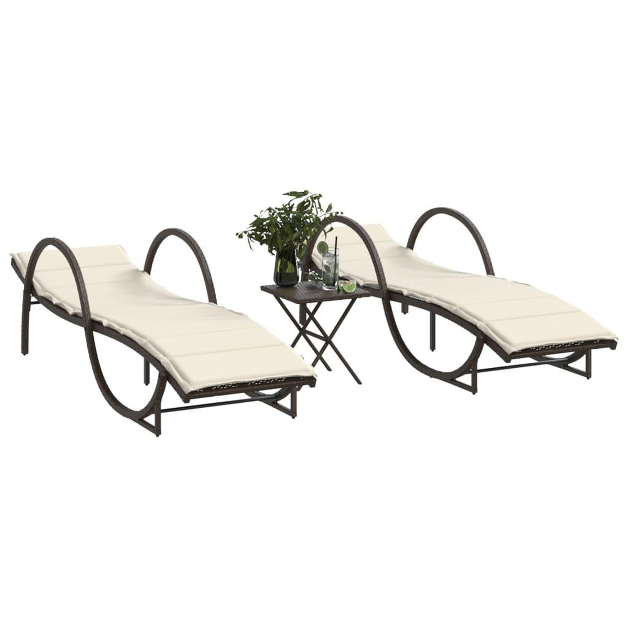 VIDAXL Chaises longues lot de 2 avec table marron resine tressee