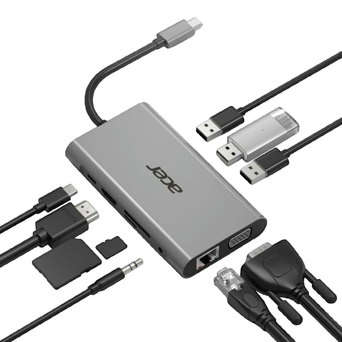 ACER Hub USB Acer HP.DSCAB.002 USB Type C 10-en-1 argent