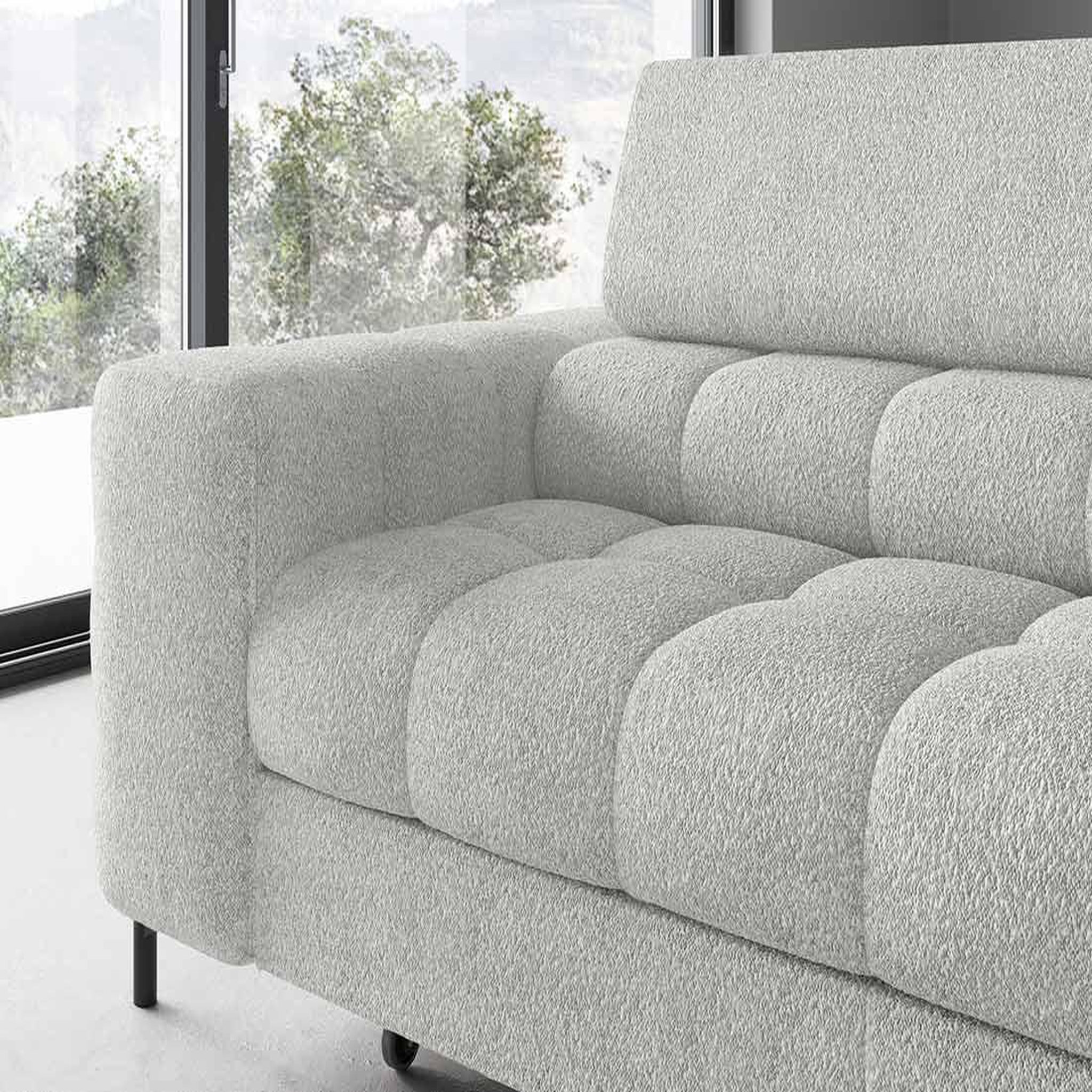 Voir la diapositive 5 : BEST MOBILIER Elisa - canapé d'angle droit 5 places convertible avec coffre et têtières réglables en tissu bouclette