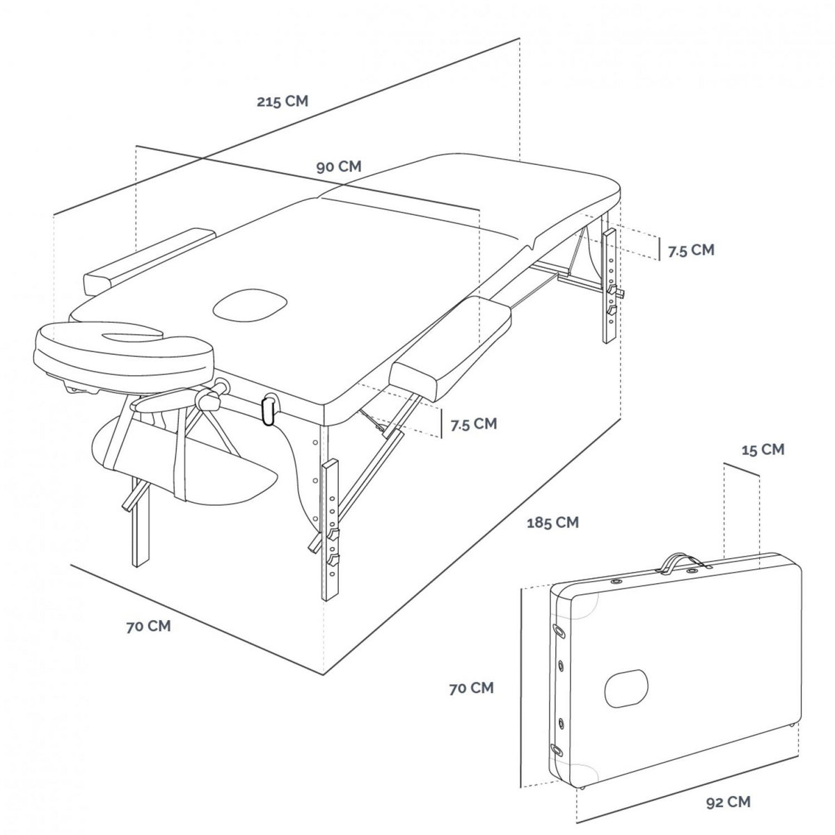 VIVEZEN Table de massage pliante 2 zones en bois foncé avec panneau Reiki + Accessoires et housse de transport - Noir
