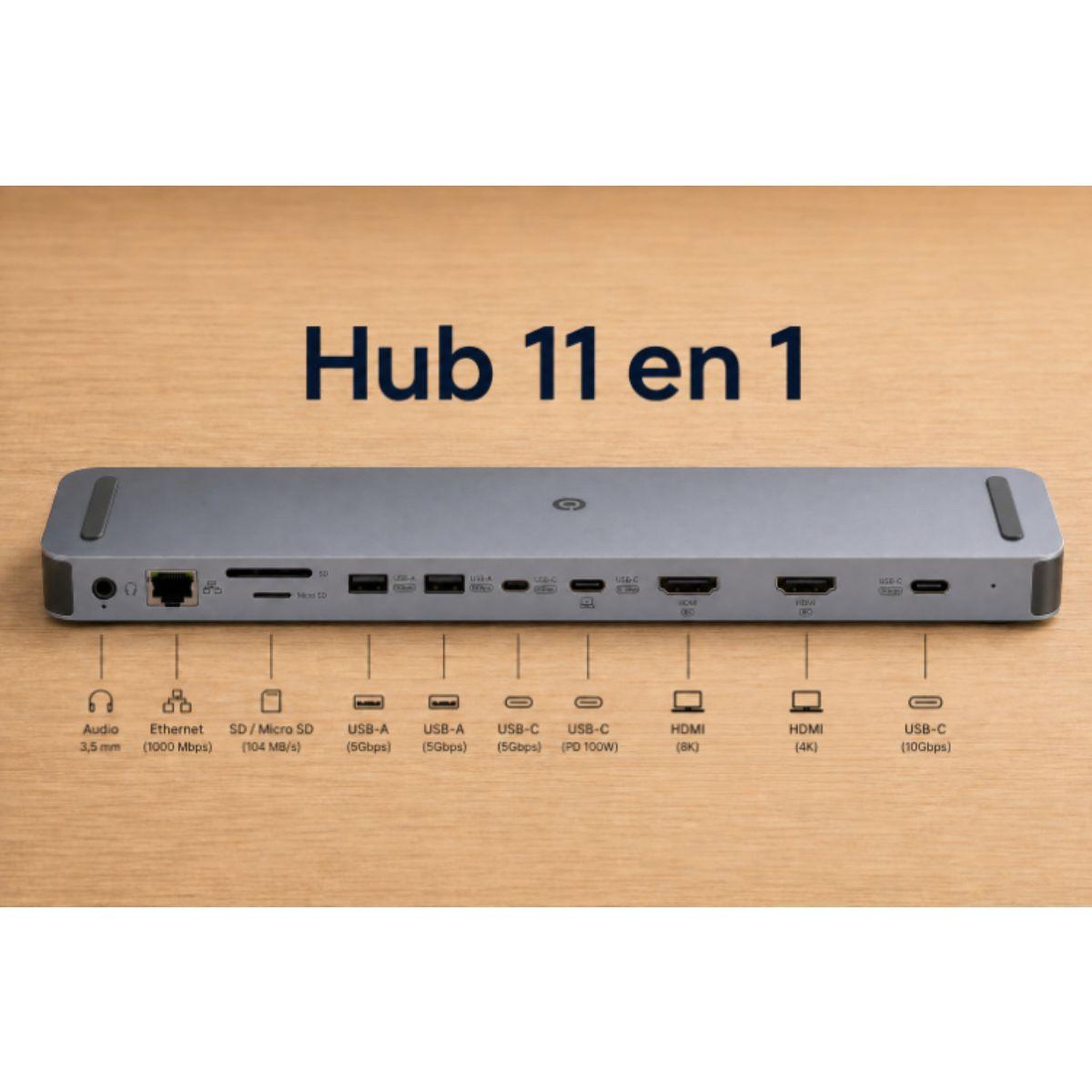 Voir la diapositive 2 : ESSENTIEL B Hub 11 en 1 usb c 8k