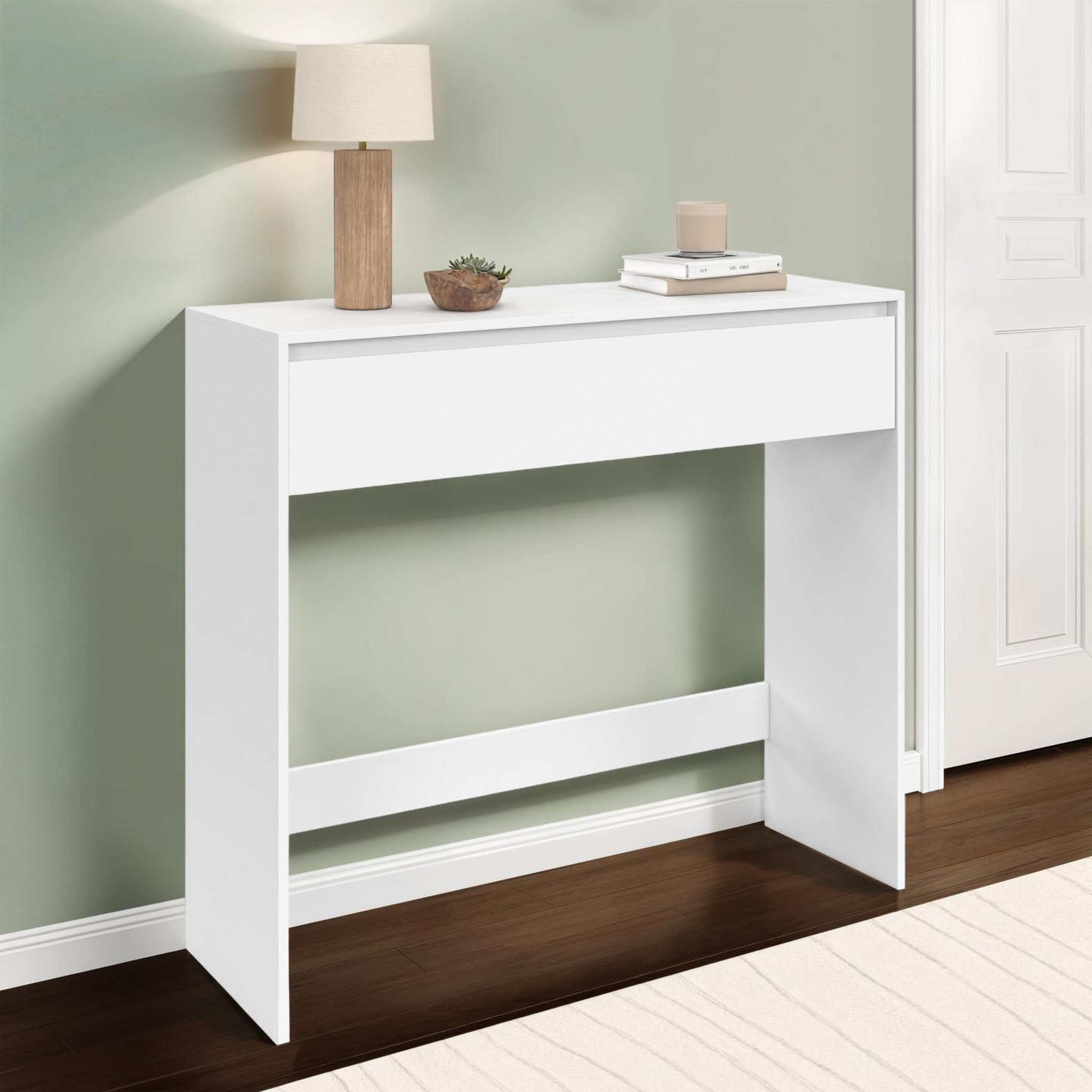 Voir la diapositive 2 : ID MARKET Console 1 tiroir tomi bois blanc