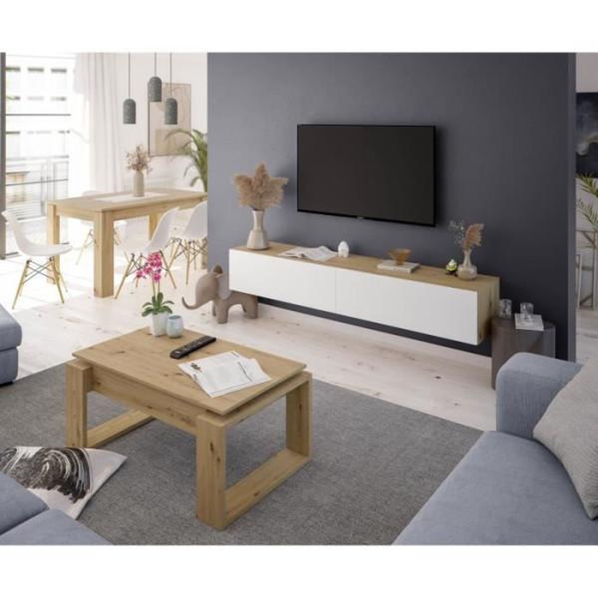 Voir la diapositive 6 : MARKET24 Table basse relevable - BALTIK - Rectangulaire - Chene - Sur pieds - 105 x 55 x 45 cm