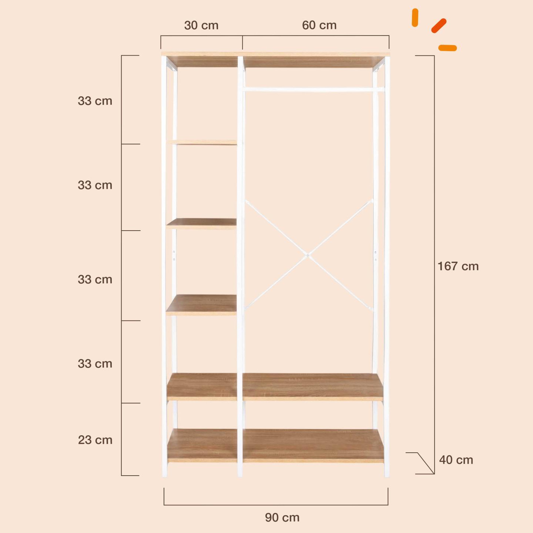 Voir la diapositive 3 : ID MARKET Dressing penderie étagères l. 90 cm detroit design industriel bois et métal blanc