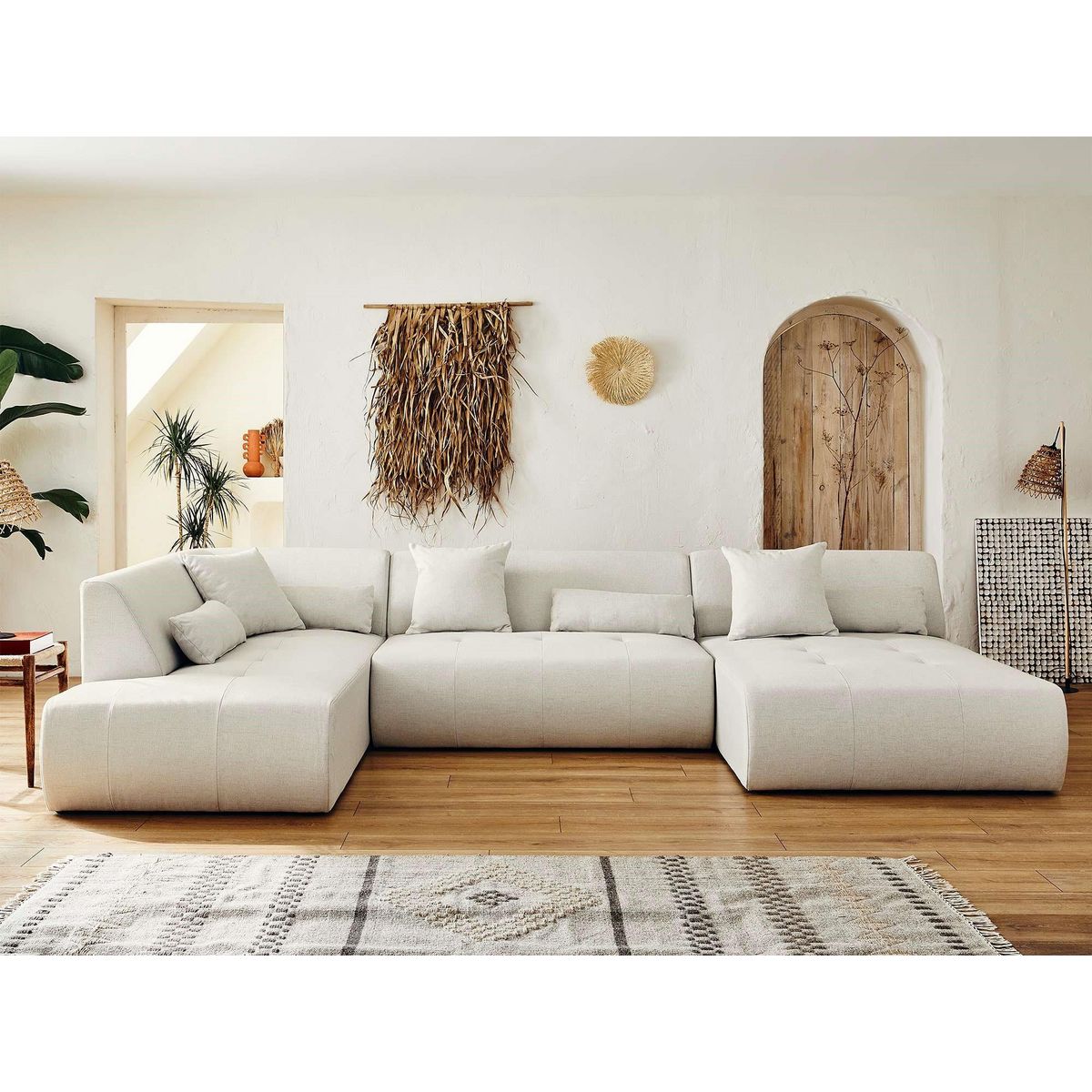 LISA DESIGN Onyx - canapé modulable panoramique d'angle gauche 7 places - en tissu