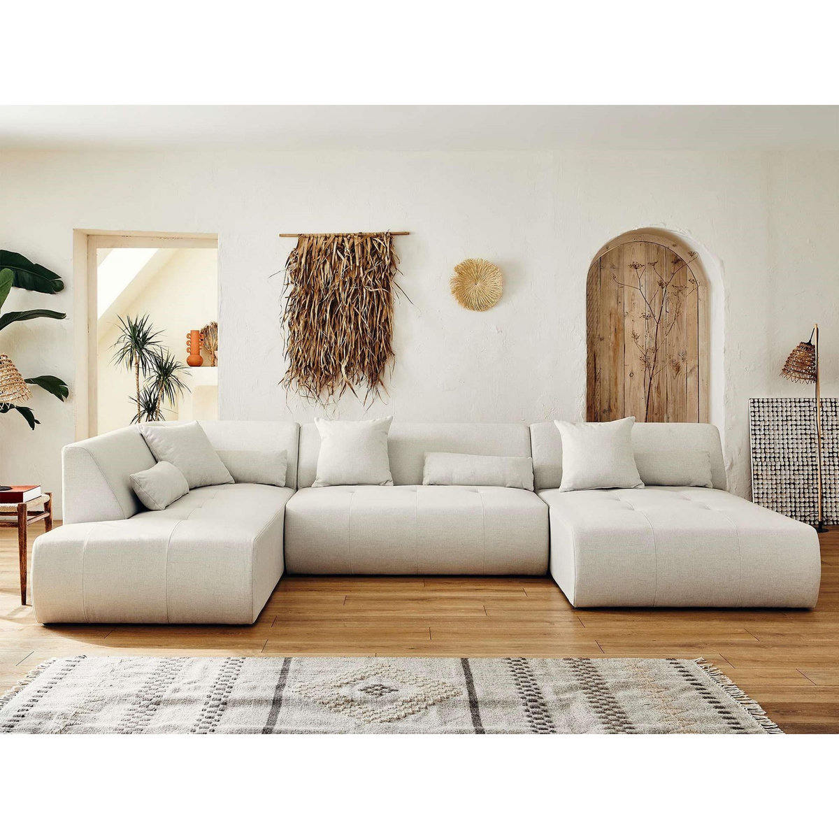 LISA DESIGN Onyx - canapé modulable panoramique d'angle gauche 7 places - en tissu