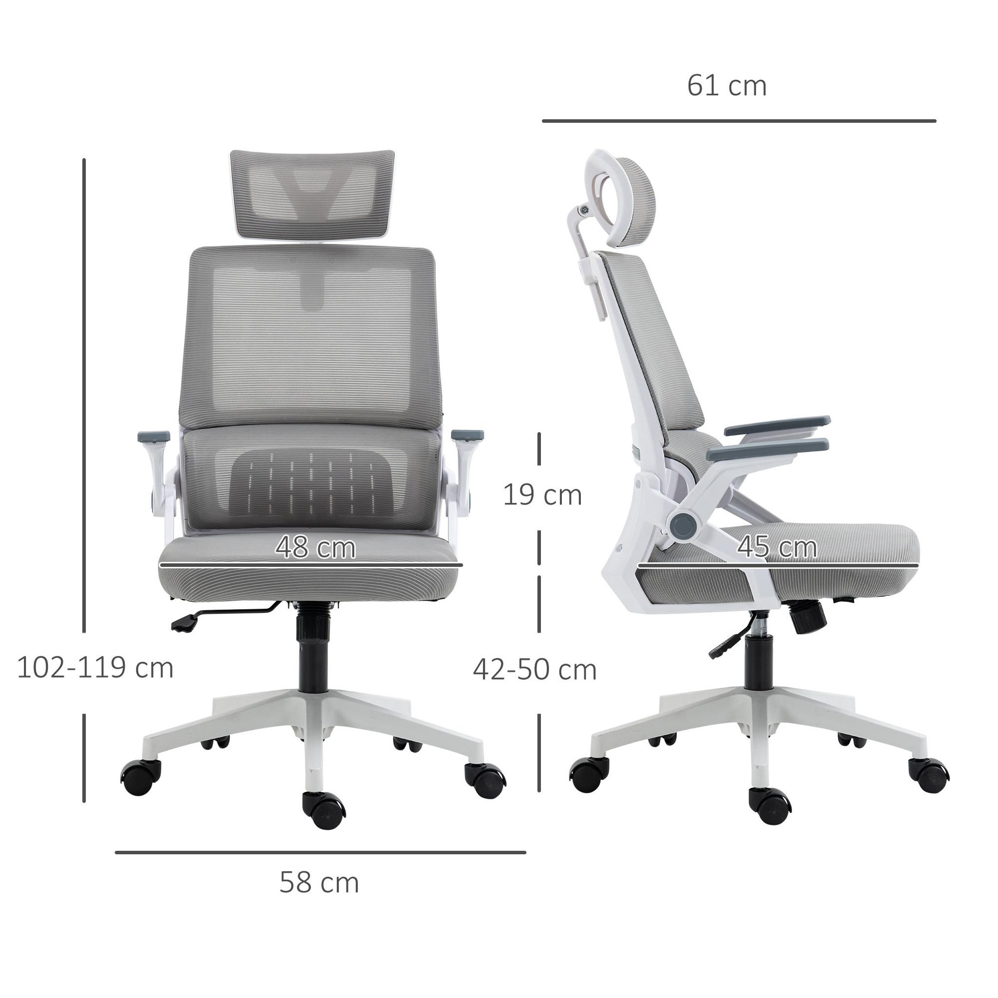Voir la diapositive 3 : VINSETTO Chaise de bureau ergonomique réglable inclinable pivotante maille polyester gris