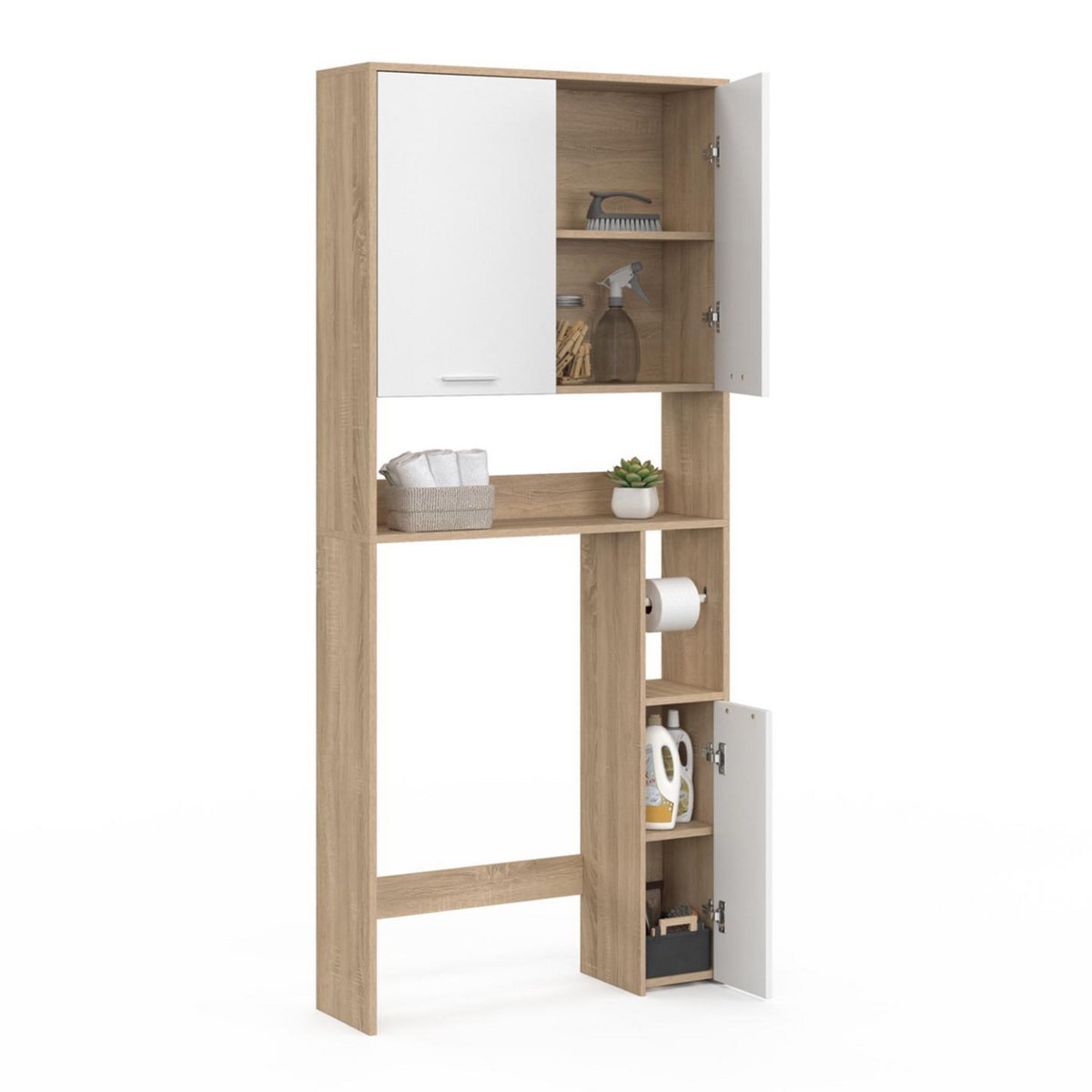 ID MARKET Meuble étagère dessus WC WALLIS bois façon hêtre et blanc