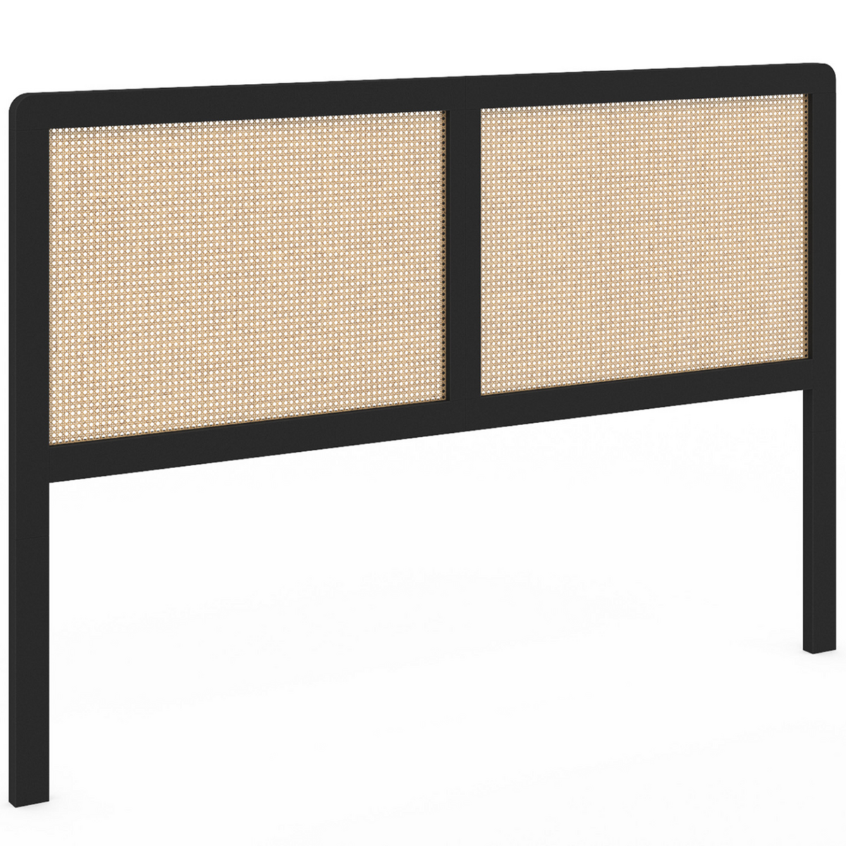 ID MARKET Tête de lit sur pied EDHEN 160 cm cannage et bois noir