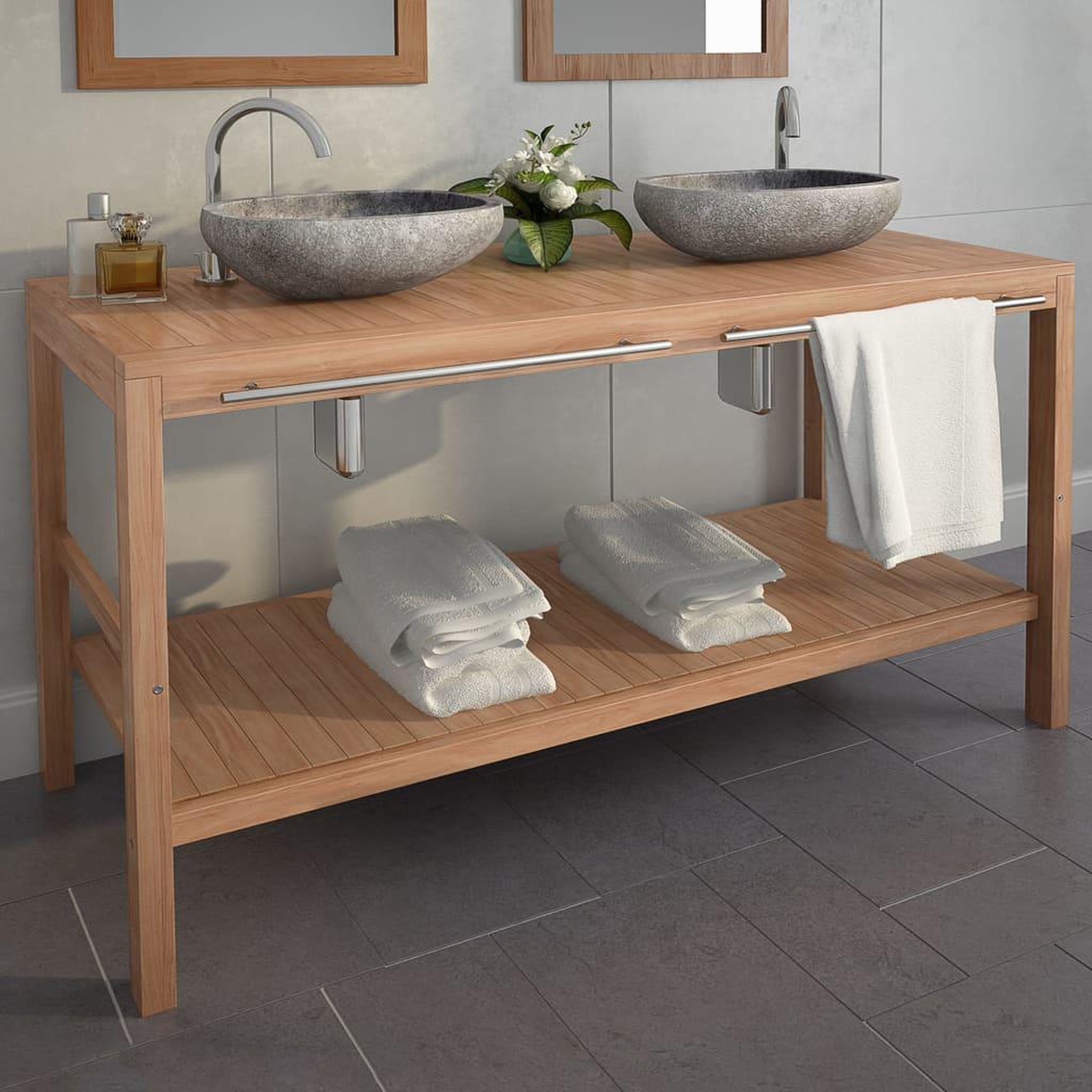 Voir la diapositive 1 : VIDAXL Meuble-lavabo de salle de bains Teck massif 132x45x75cm