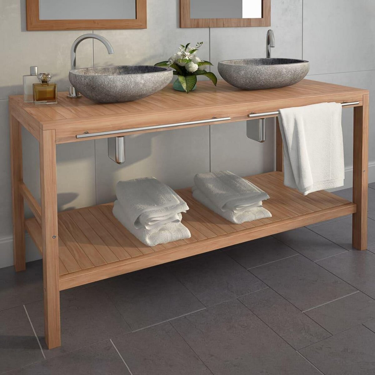 VIDAXL Meuble-lavabo de salle de bains Teck massif 132x45x75cm