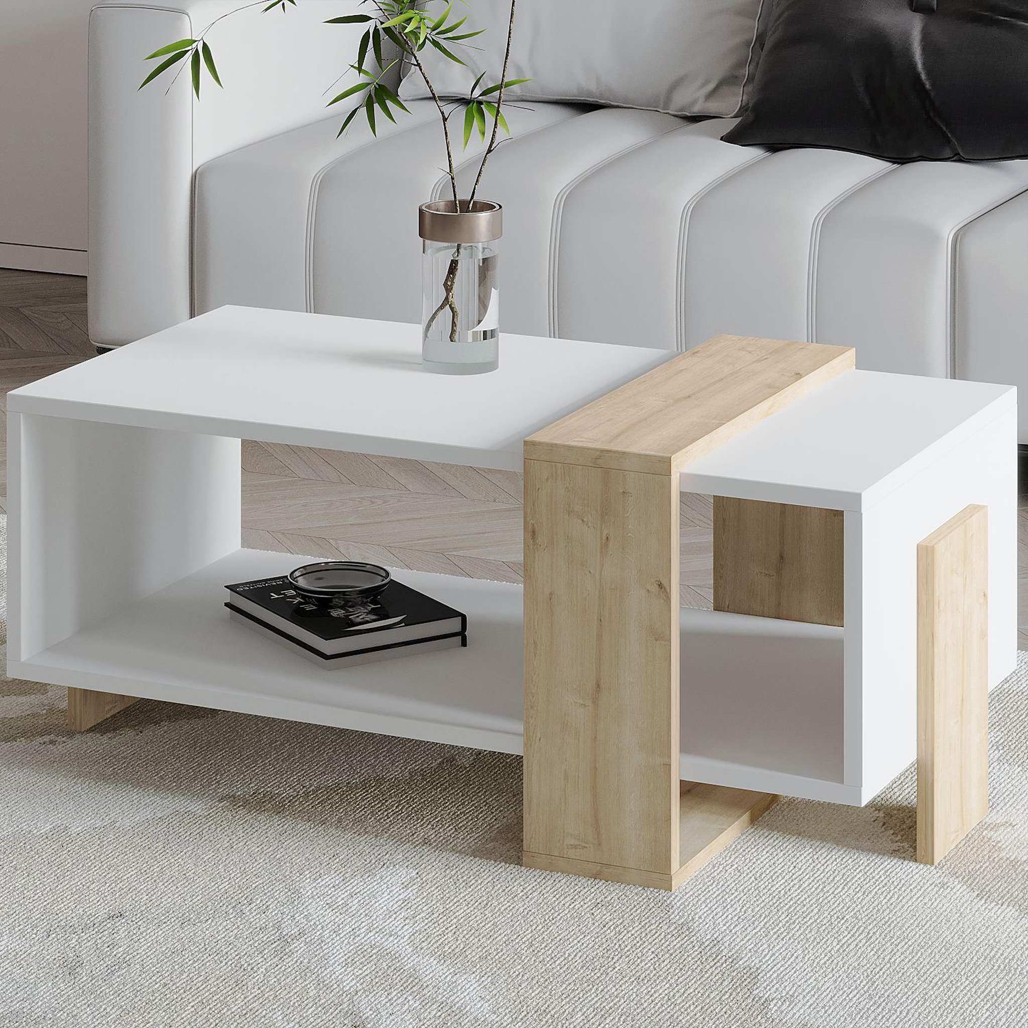 Voir la diapositive 4 : Habitat et Jardin Table basse en bois  meleni  - 90 x 49 x 40 cm - blanc