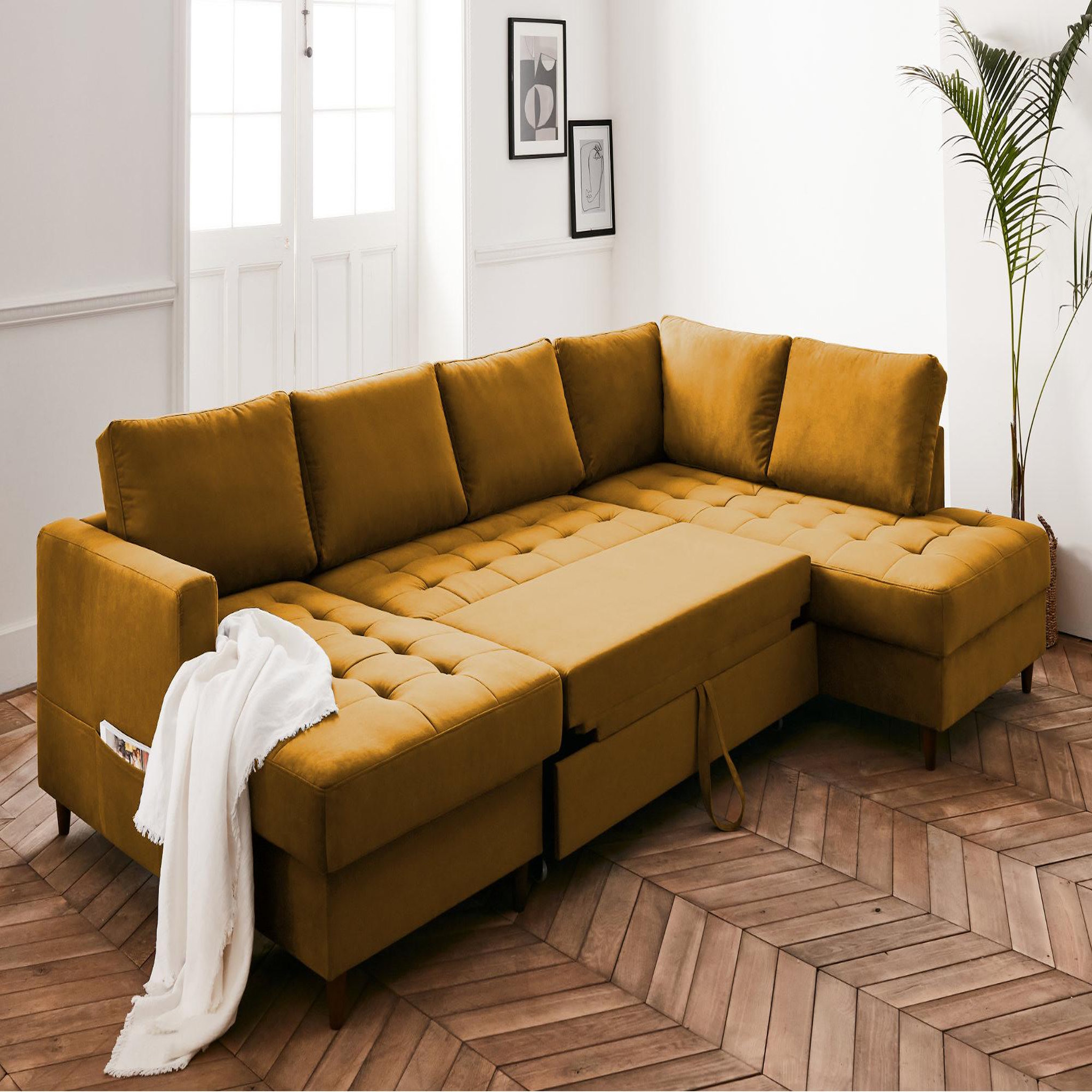 Voir la diapositive 3 : LISA DESIGN Anna - canapé panoramique d'angle droit - 7 places - convertible avec coffre - en velours