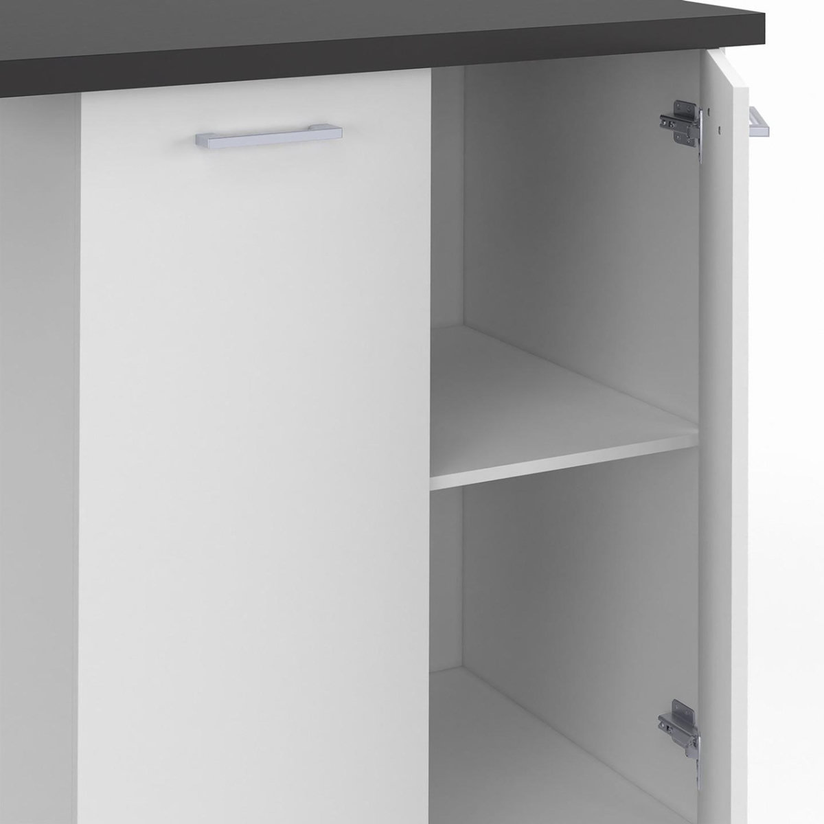 ID MARKET Ilot central IVO 100 cm blanc avec plan de travail gris anthracite