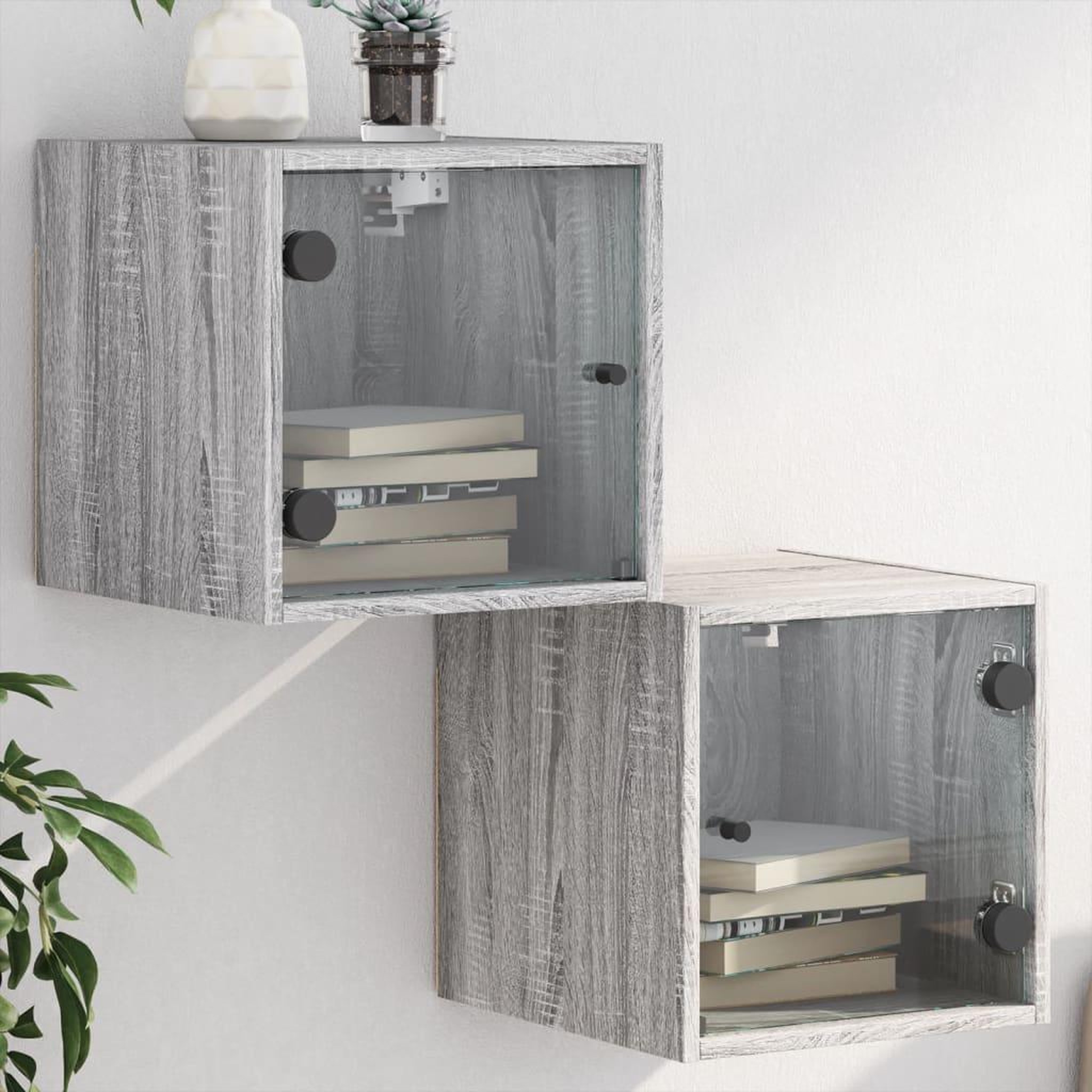 Voir la diapositive 1 : VIDAXL Tables de chevet et portes vitrees 2pcs sonoma gris 35x37x35cm