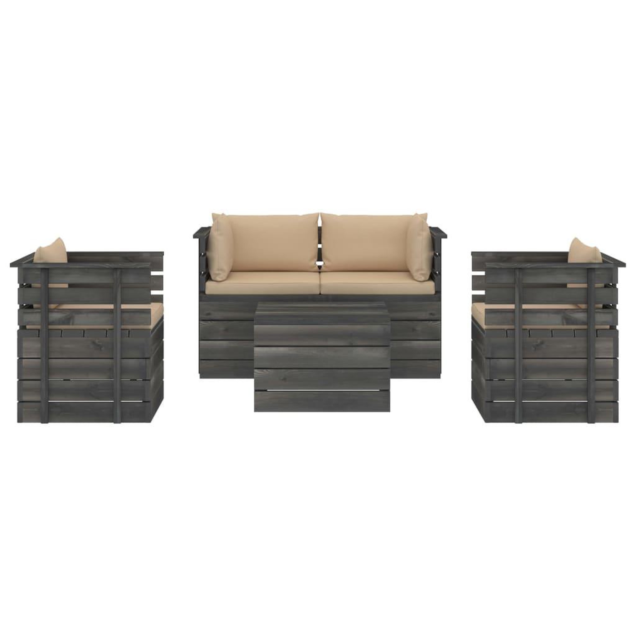 Voir la diapositive 3 : VIDAXL Salon palette de jardin 5 pcs avec coussins Bois de pin massif