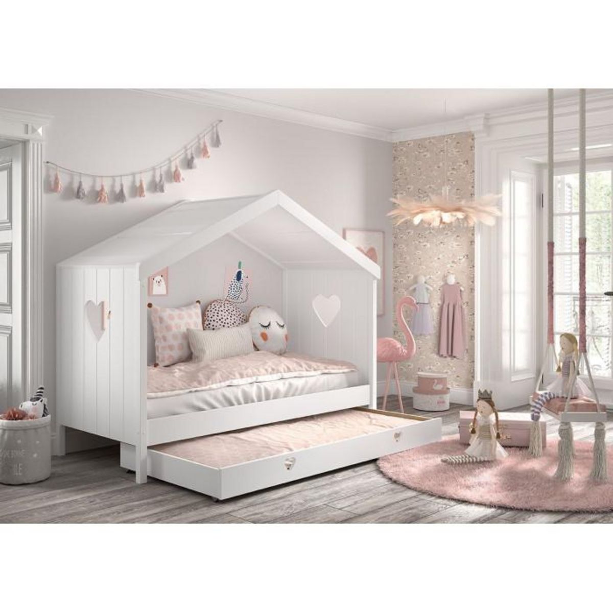 Paris Prix Lit Gigogne Cabane Enfant Ouvert  Amori  90x200cm Blanc