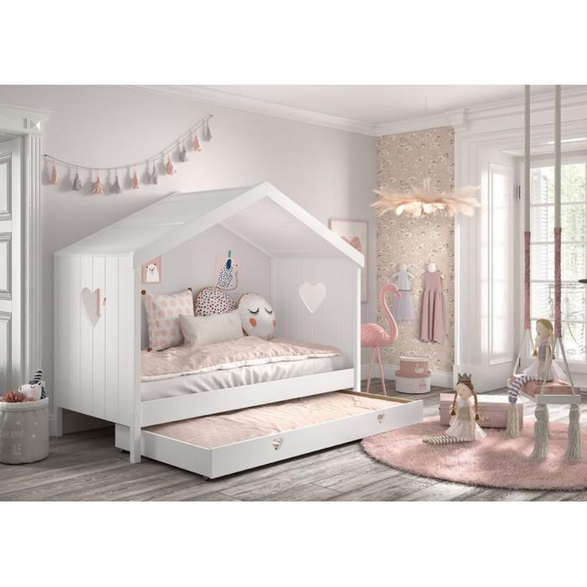 Paris Prix Lit Gigogne Cabane Enfant Ouvert  Amori  90x200cm Blanc