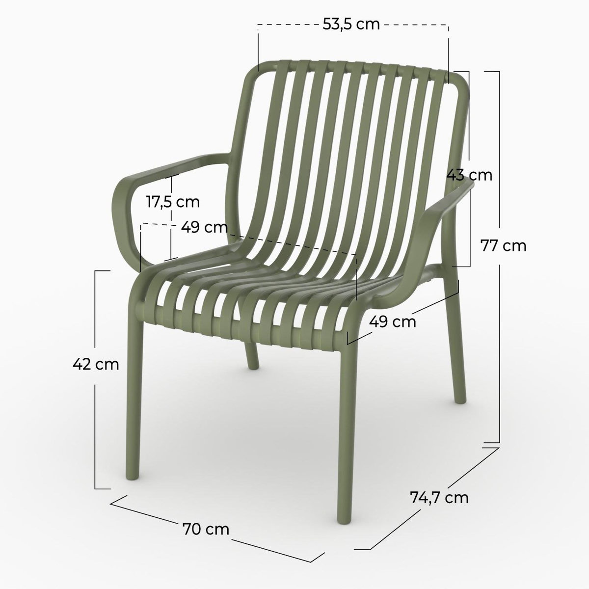 Rendez vous déco Lot de 2 fauteuils de jardin en plastique vert kaki avec accoudoirs-Ivy