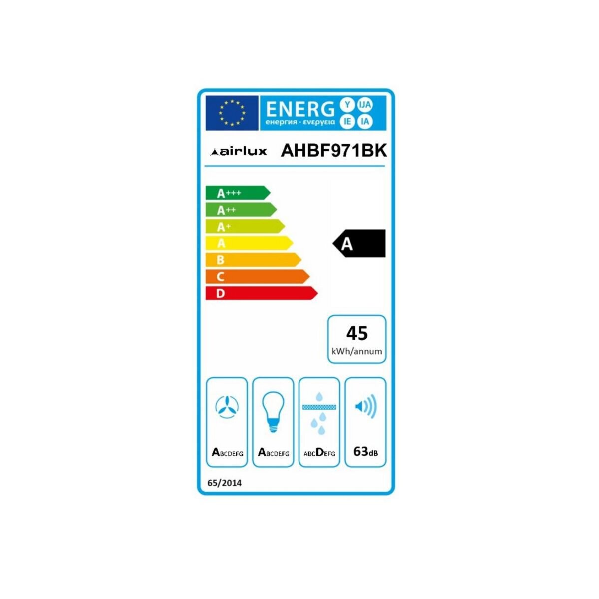 Airlux Hotte décorative murale 90cm 63db 564m3/h noir - AHBF971BK