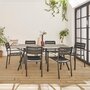 SWEEEK Table de jardin plateau effet bois structure acier 180 cm avec 6 chaises en acier incluses