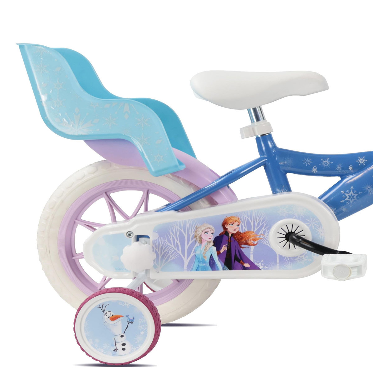 Disney La Reine des Neiges Vélo enfant - Vélo 12  Fille Reine de Neiges pour enfant de 2 à 4 ans avec stabilisateurs - 1 frein & panier avant et porte poupée.
