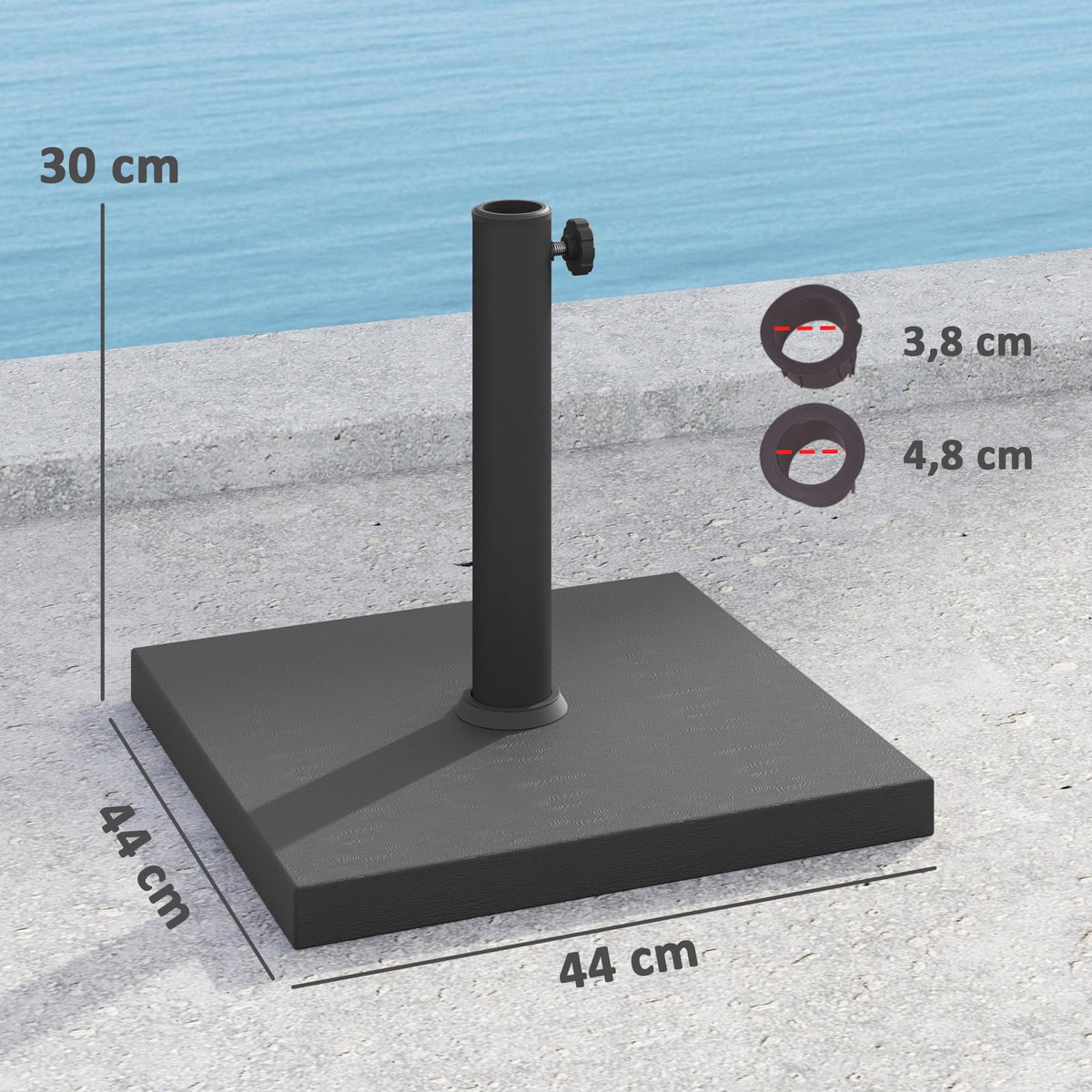 OUTSUNNY Pied de parasol béton 18 Kg mât dia. 38-48 mm - 44 x 44 x 30 cm - noir