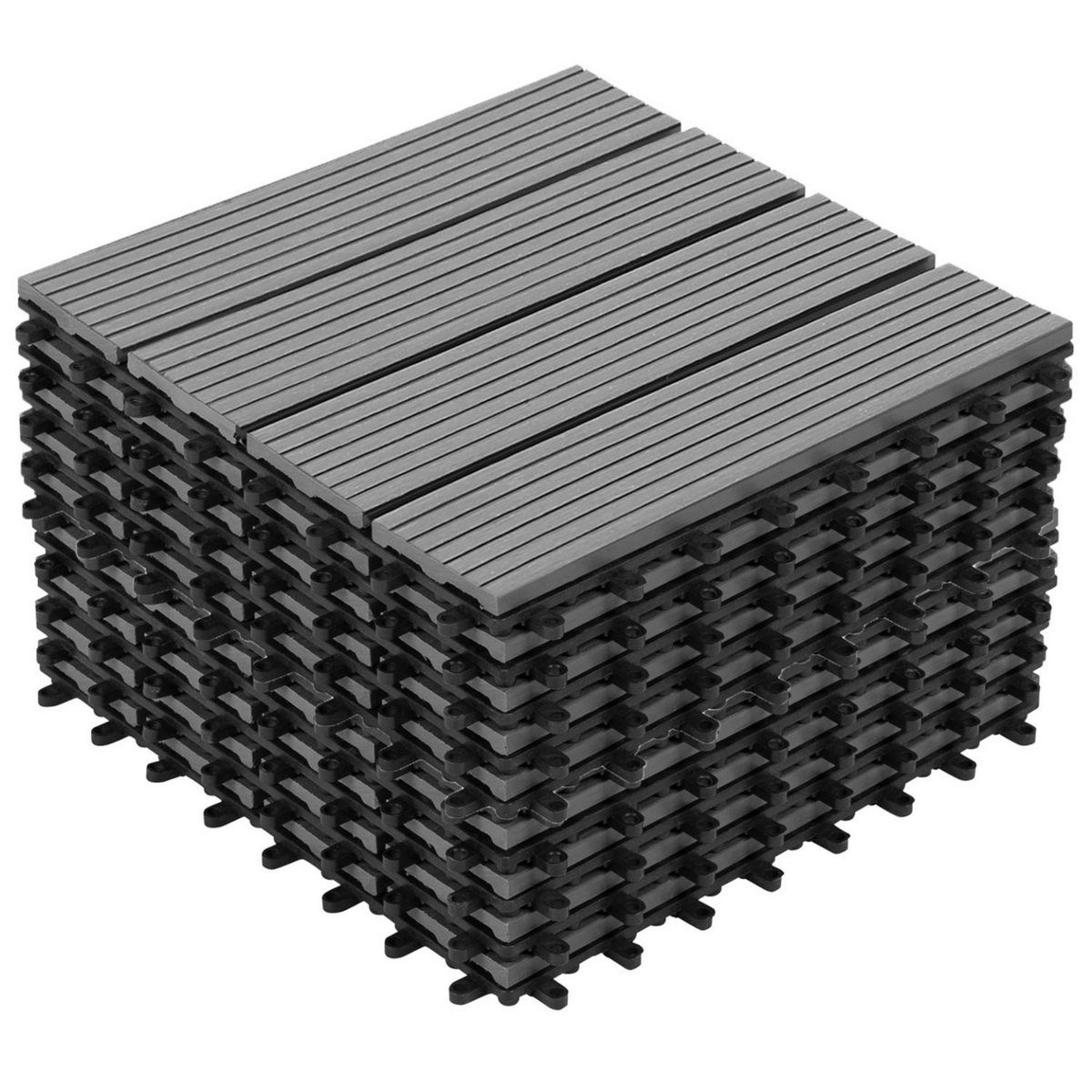 ID MARKET Lot de 10 dalles de terrasse WODHY clipsables bois composite gris 30 x 30 cm