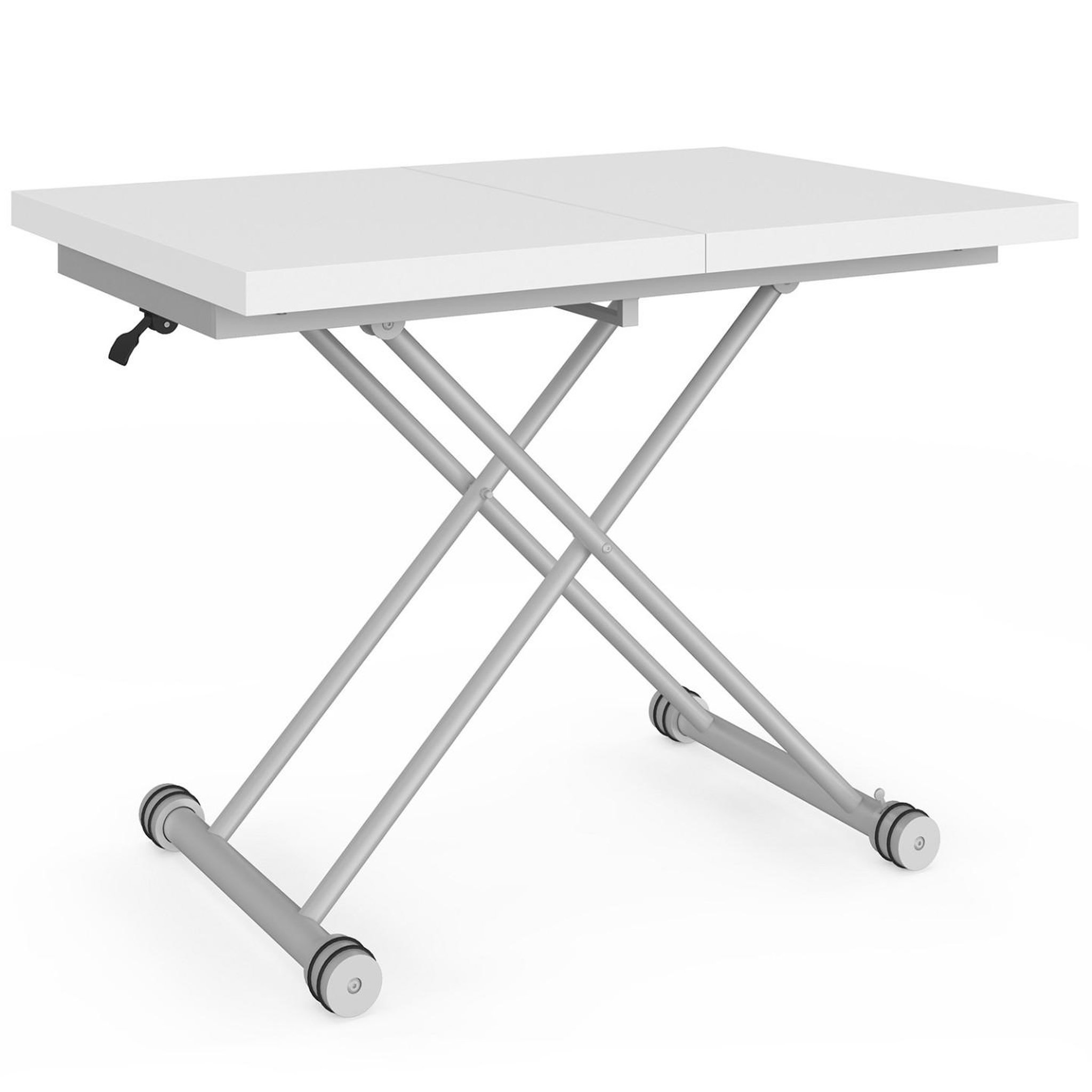 Voir la diapositive 6 : ID MARKET Table basse extensible relevable en table à manger rectangulaire altura 100-160 cm plateau blanc pied gris chromé