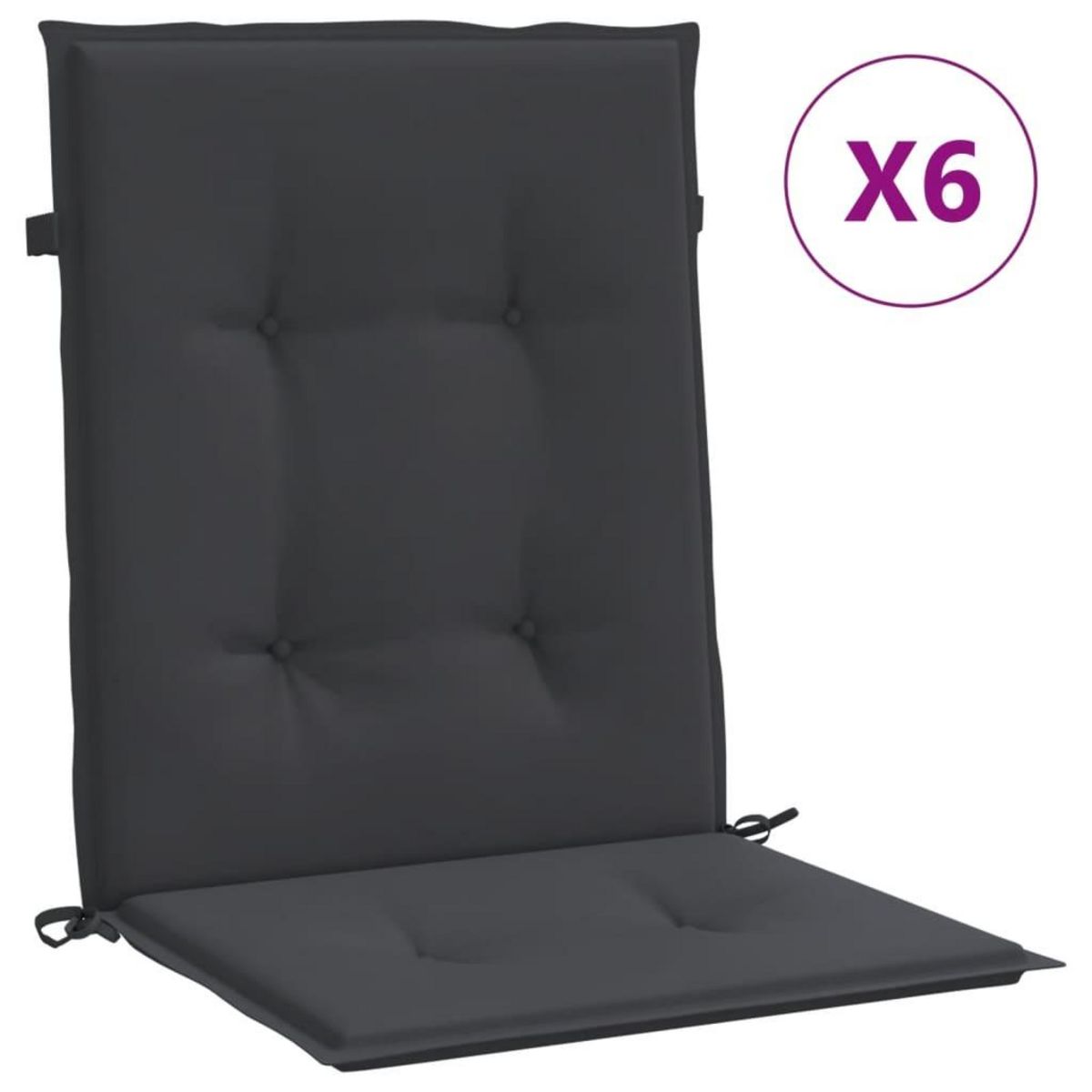 VIDAXL Coussins de chaise de jardin a dossier bas lot de 6 noir