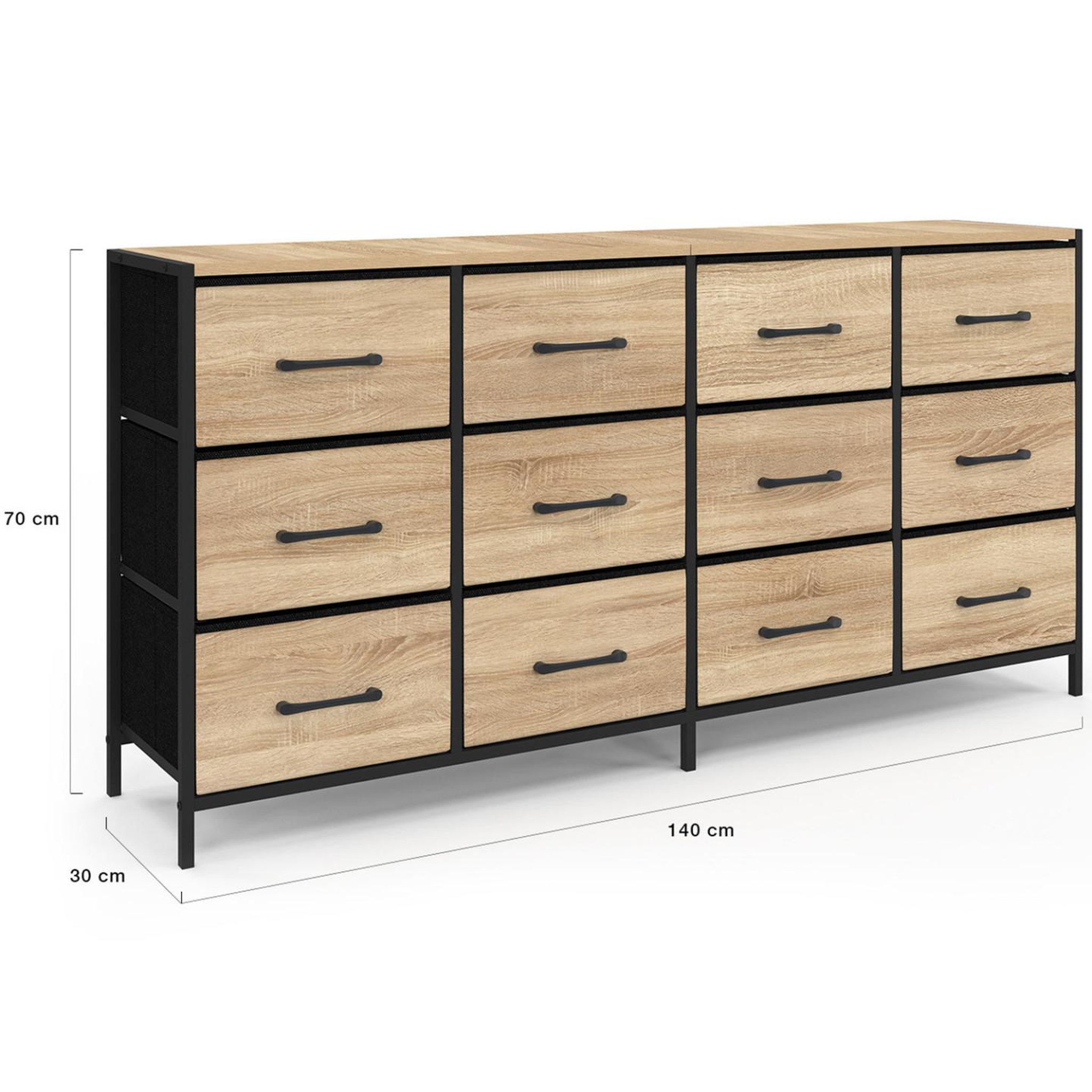 Voir la diapositive 5 : ID MARKET Commode 12 tiroirs en tissu utah 140 cm meuble de rangement design industriel