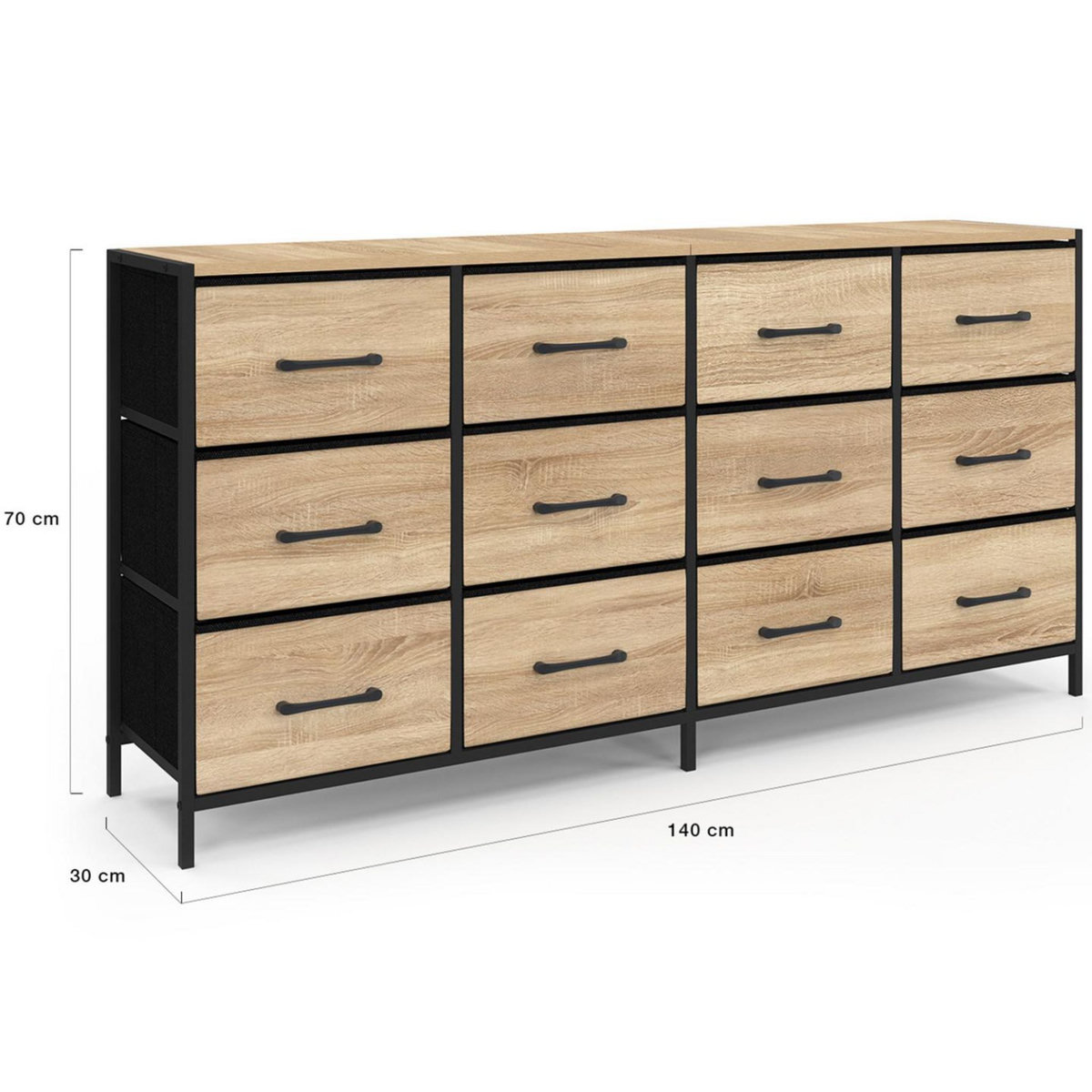 ID MARKET Commode 12 tiroirs en tissu UTAH 140 cm meuble de rangement design industriel