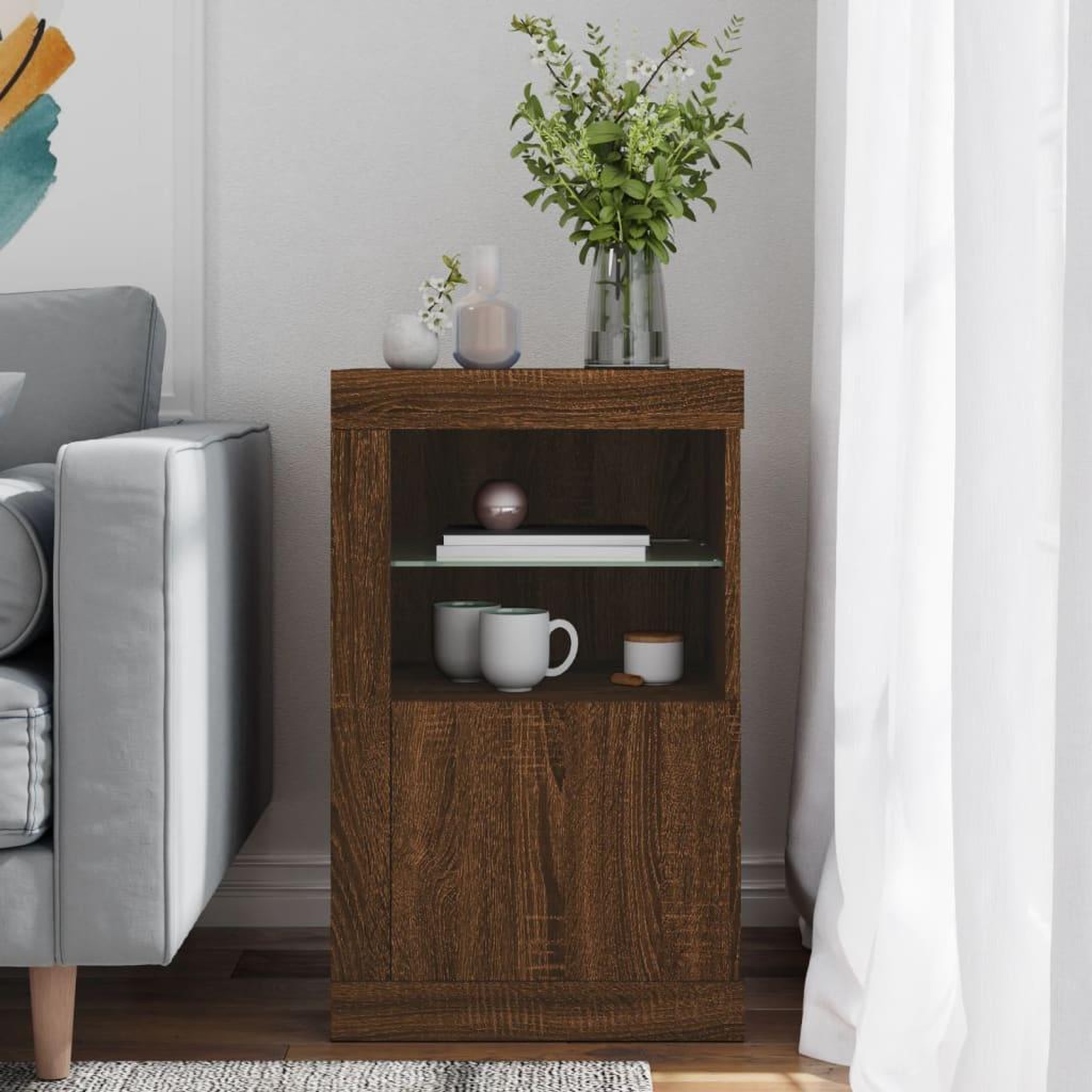 Voir la diapositive 4 : VIDAXL Armoire laterale avec lumieres LED chene marron bois ingenierie