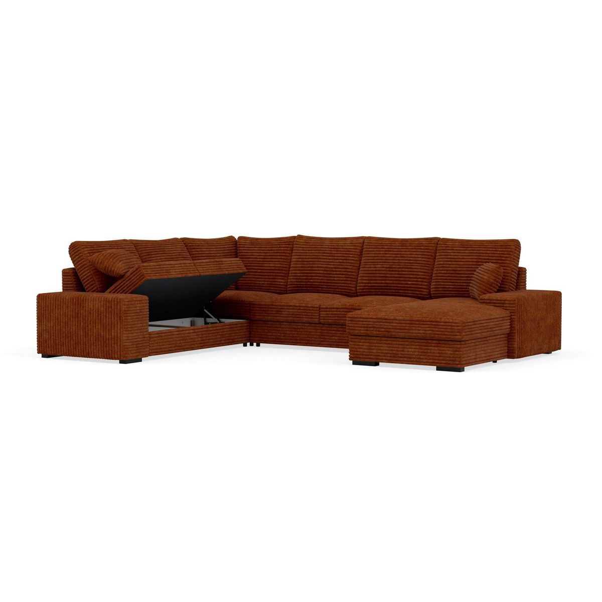 BEST MOBILIER Lorie - canapé panoramique d'angle gauche 7 places convertible en velours côtelé grosse côte avec coffre