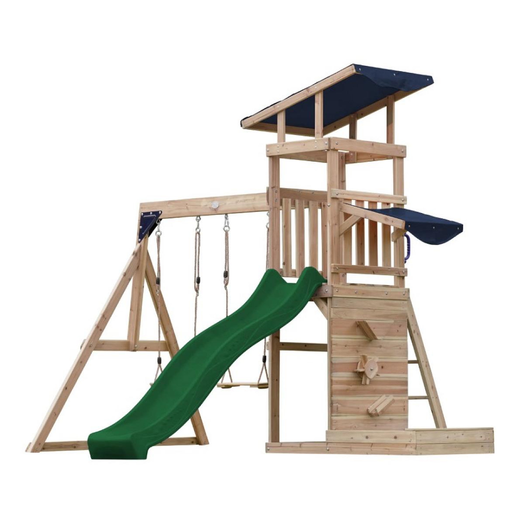 Voir la diapositive 2 : Axi House Portique Malik 2 balançoires + mur toboggan vert