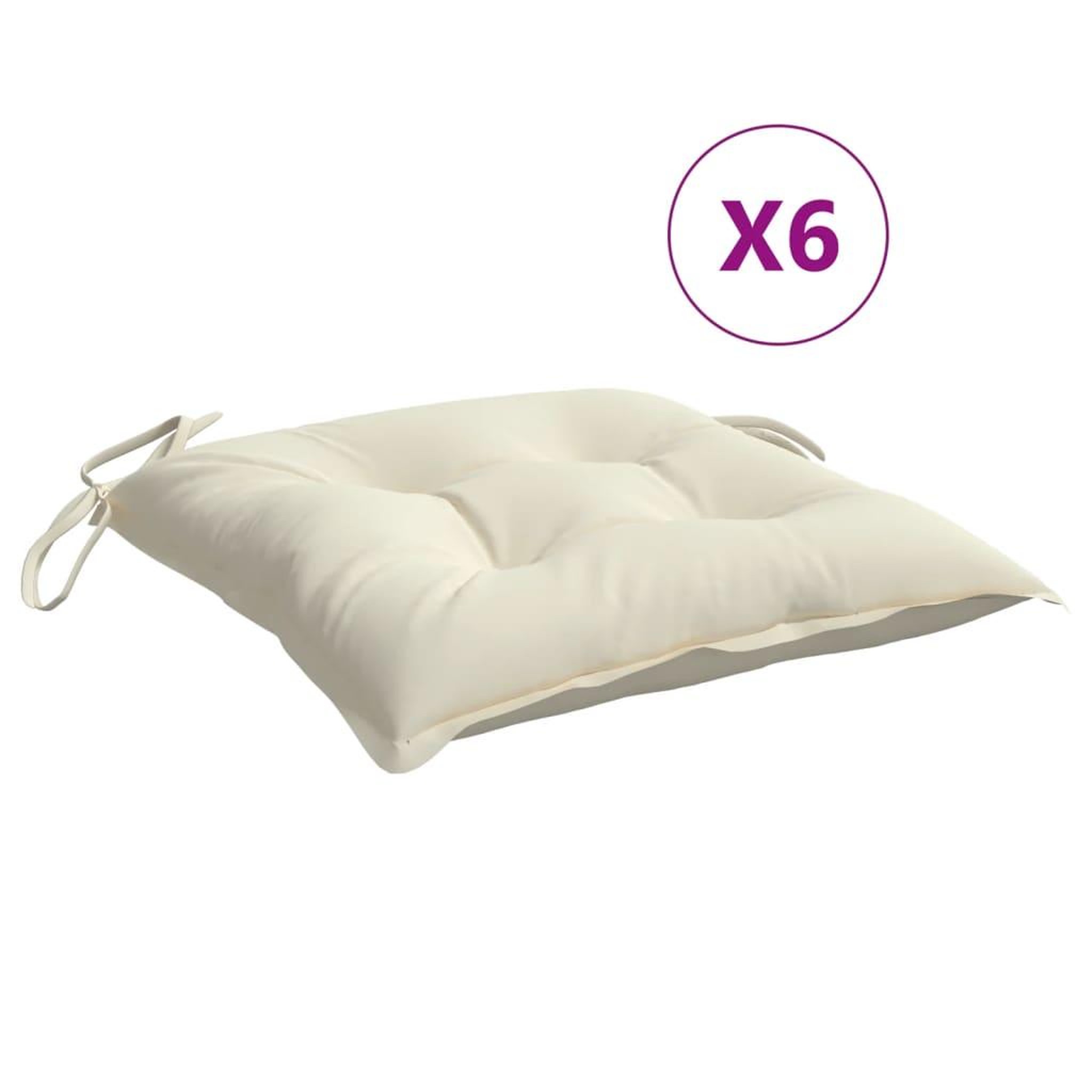 Voir la diapositive 2 : VIDAXL Coussins de chaise lot de 6 blanc creme 50x50x7 cm tissu oxford