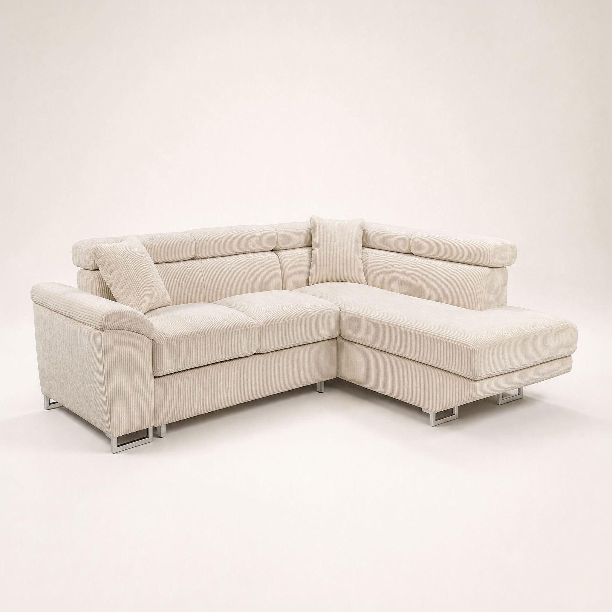 Voir la diapositive 4 : BEST MOBILIER Baoji - canapé d'angle droit 5 places convertible avec têtières et coffre en velours côtelé