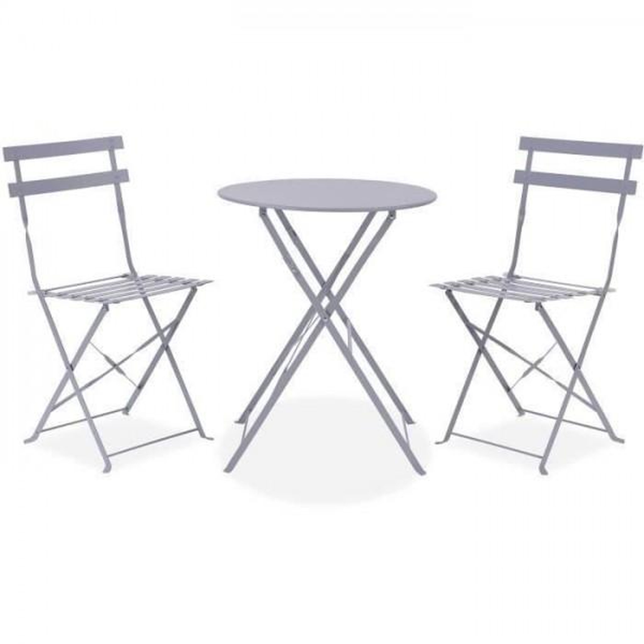 MARKET24 Set bistrot - Ensemble repas de jardin - Table pliante Diam.60 cm + 2 chaises - Acier thermolaqué - Gris