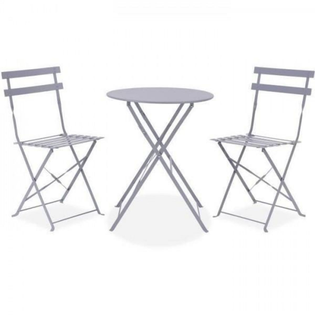 MARKET24 Set bistrot - Ensemble repas de jardin - Table pliante Diam.60 cm + 2 chaises - Acier thermolaqué - Gris