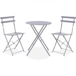 MARKET24 Set bistrot - Ensemble repas de jardin - Table pliante Diam.60 cm + 2 chaises - Acier thermolaqué - Gris