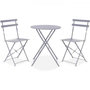 Voir la diapositive 1 : MARKET24 Set bistrot - Ensemble repas de jardin - Table pliante Diam.60 cm + 2 chaises - Acier thermolaqué - Gris