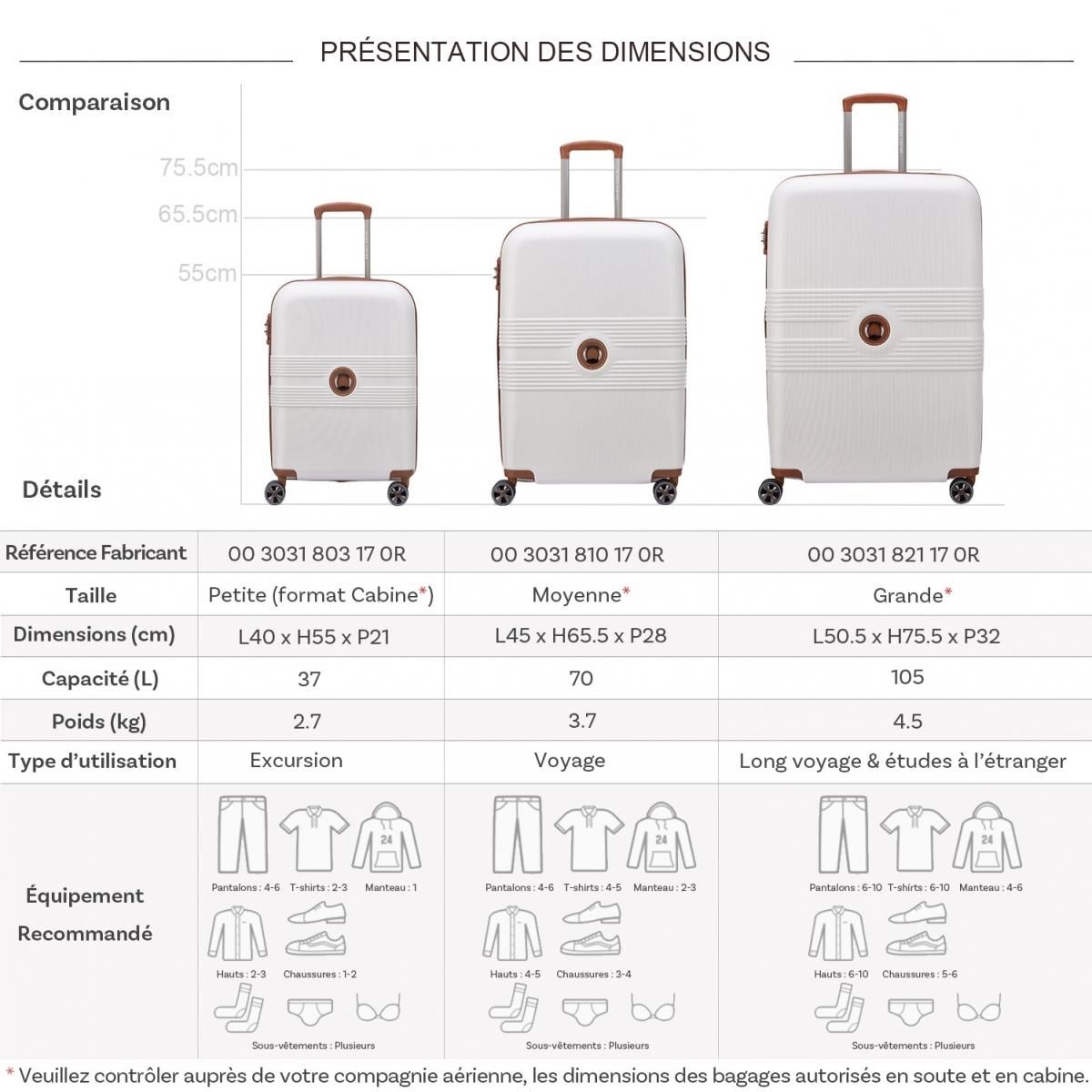 Delsey Lot 3 valises rigides Flanerie Se dont 1 cabine Polycarbonate TSA