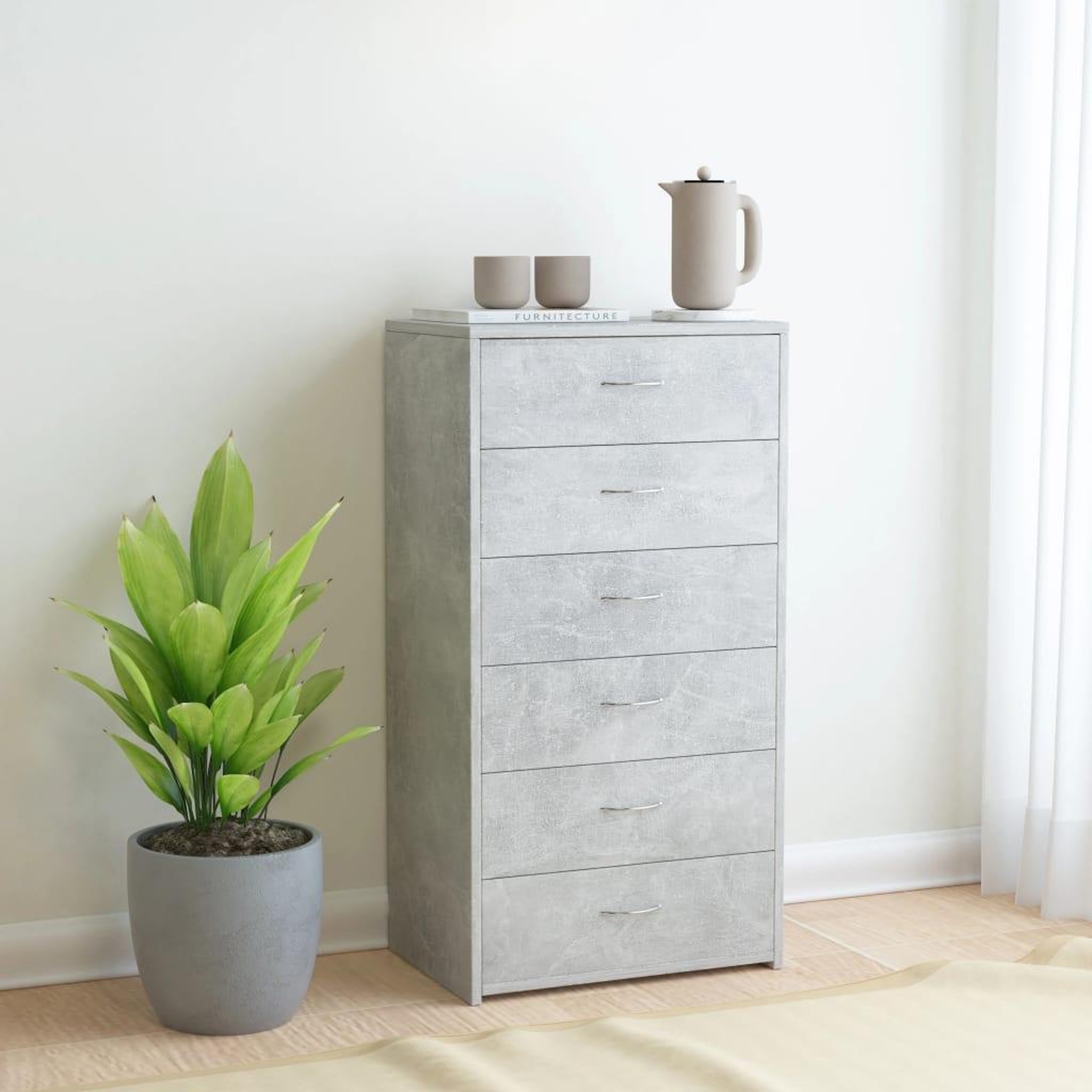 Voir la diapositive 1 : VIDAXL Buffet avec 6 tiroirs Gris beton 50x34x96 cm Bois d'ingenierie