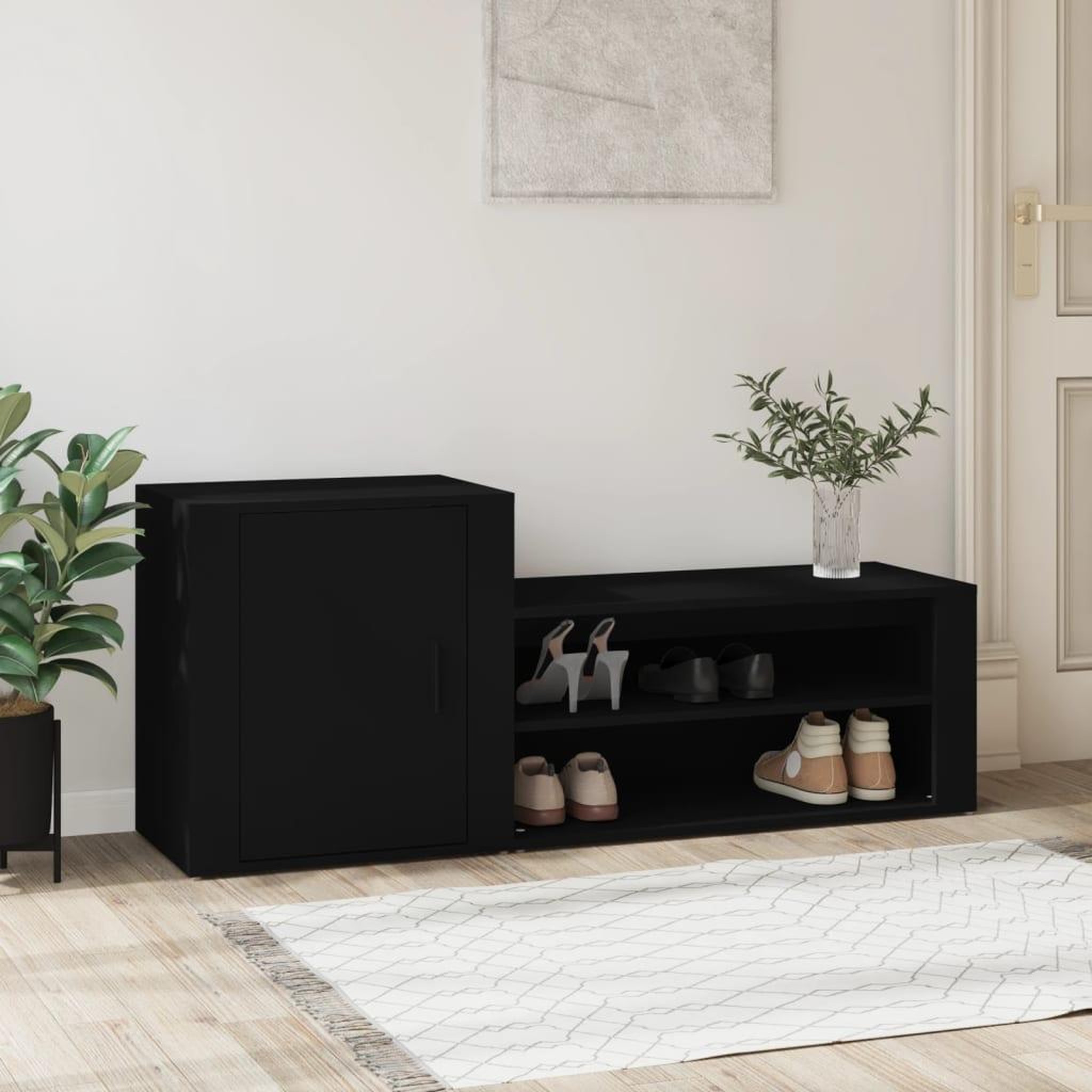 Voir la diapositive 1 : VIDAXL Armoire a chaussures Noir 130x35x54 cm Bois d'ingenierie
