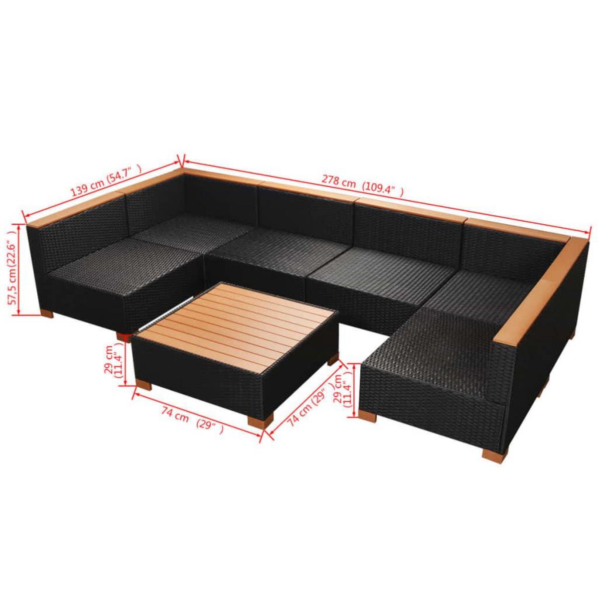 VIDAXL Salon de jardin 9 pcs avec coussins Resine tressee Noir