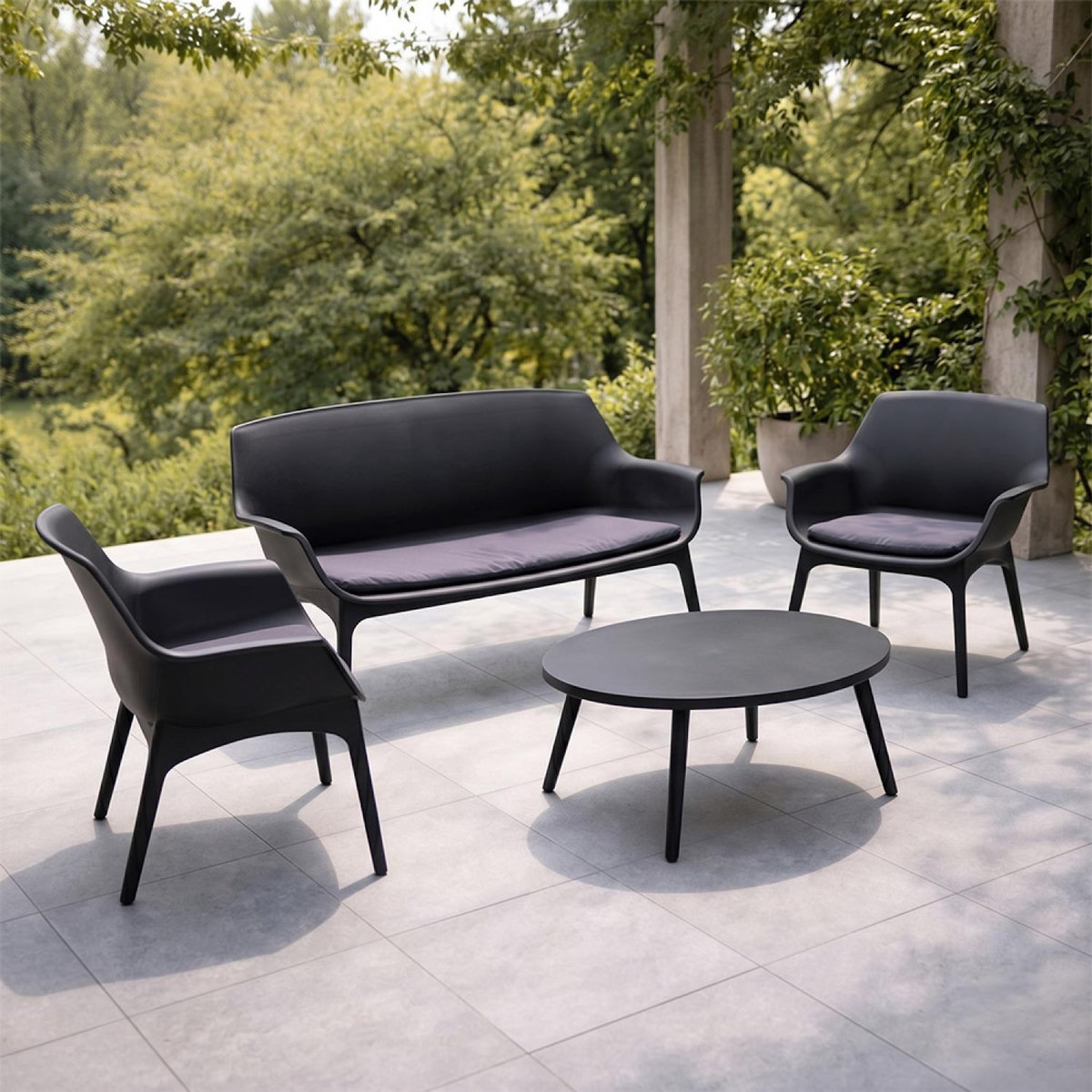CONCEPT USINE Salon de jardin 4 places gris anthracite avec table basse IZMIR