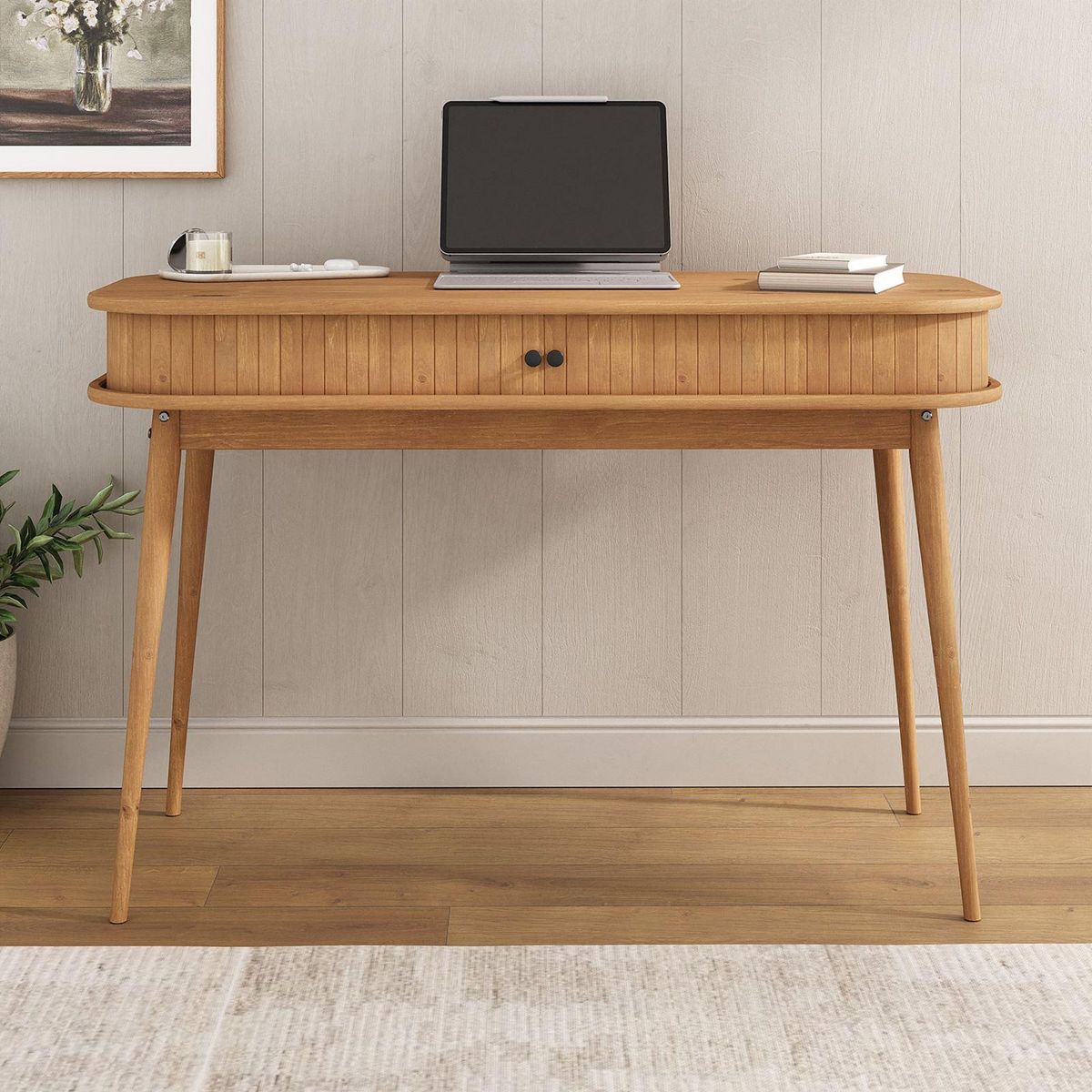 IDIMEX Bureau JARI avec rangement porte coulissante, en bois massif