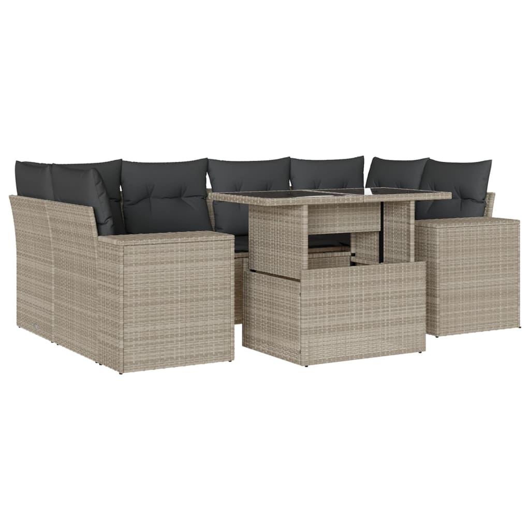 Voir la diapositive 2 : VIDAXL Salon de jardin avec coussins 7 pcs gris clair resine tressee
