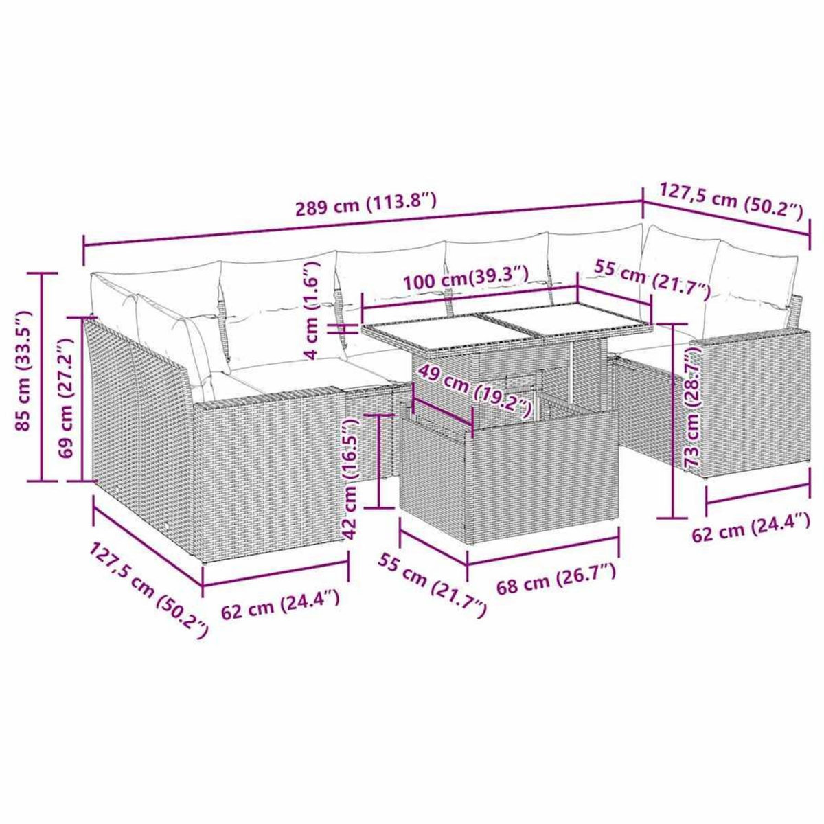 VIDAXL Salon de jardin avec coussins 8 pcs beige resine tressee